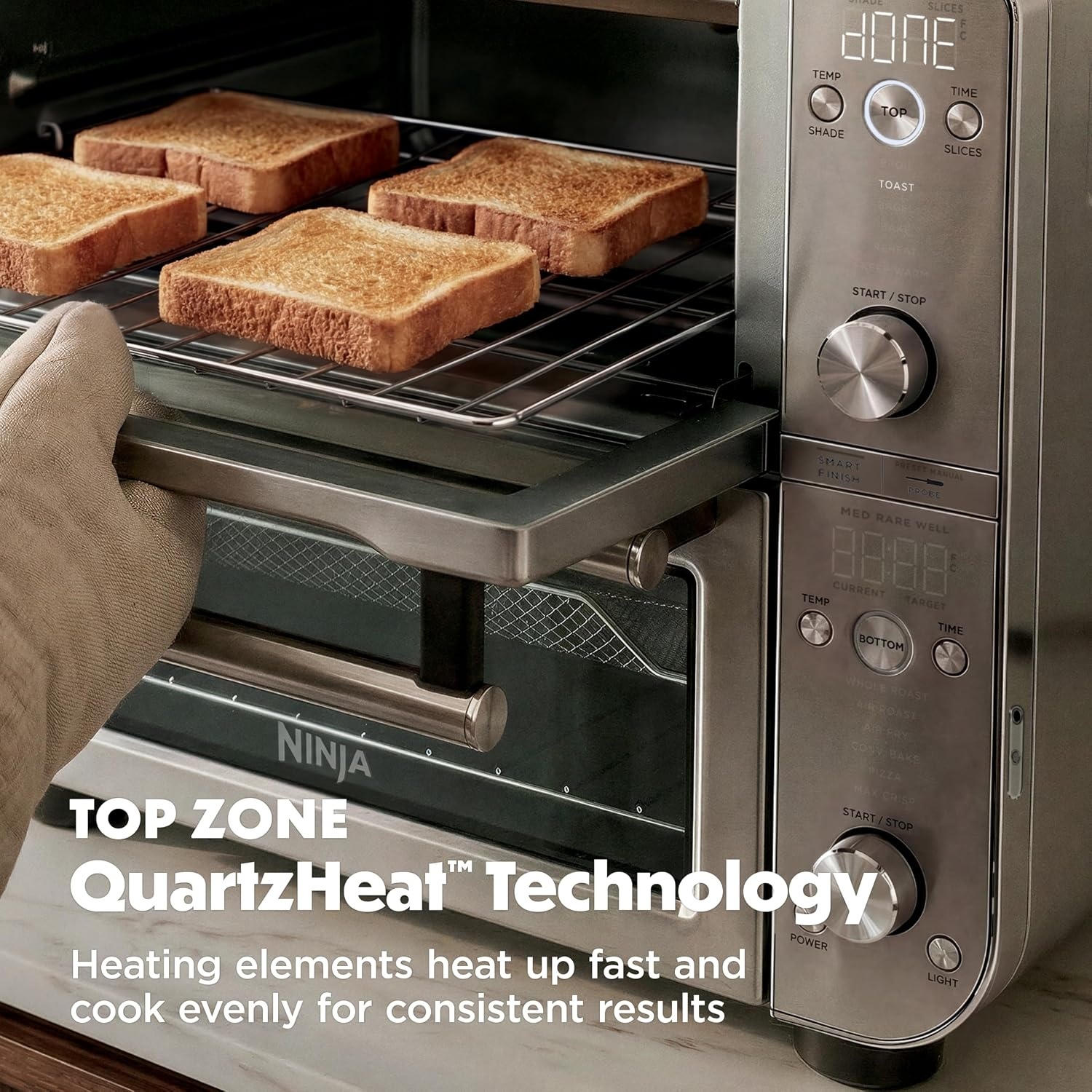 image:imageNinja DCT451 12in1 Smart Double Oven with FlexDoor Thermometer FlavorSeal Smart Finish Rapid Top Convection and Air Fry Bottom Stainless Steel Smart Cook thermometer FlavorSeal Smart Finish Air fry bake broil roast pizzaDouble Oven with Thermometer