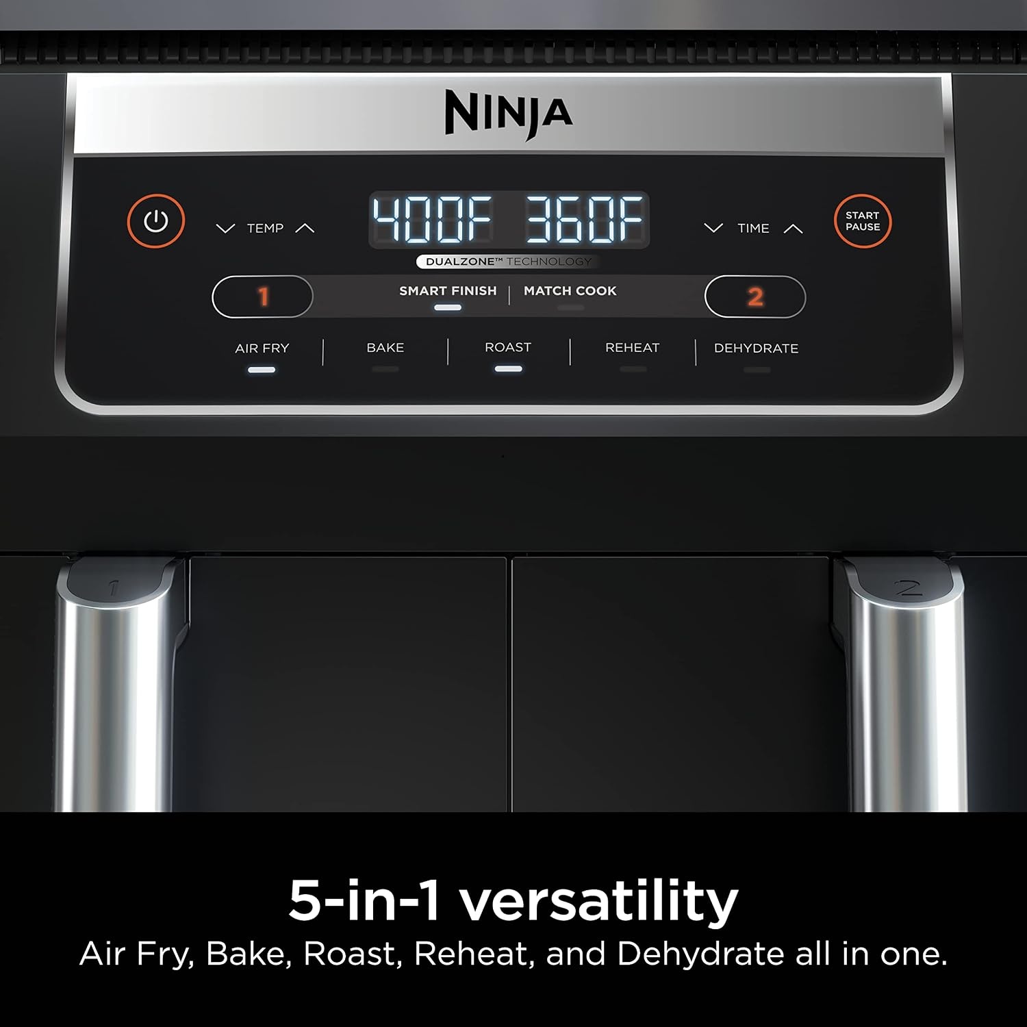 image:imageNinja DZ090 Foodi 6 Quart 5in1 DualZone 2Basket Air Fryer with 2 Independent Frying Baskets Match Cook amp Smart Finish to Roast Bake Dehydrate amp More for Quick Snacks amp Small Meals BlackBlack