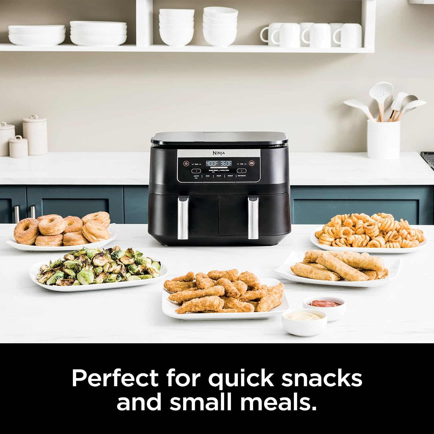 image:imageNinja DZ090 Foodi 6 Quart 5in1 DualZone 2Basket Air Fryer with 2 Independent Frying Baskets Match Cook amp Smart Finish to Roast Bake Dehydrate amp More for Quick Snacks amp Small Meals BlackBlack