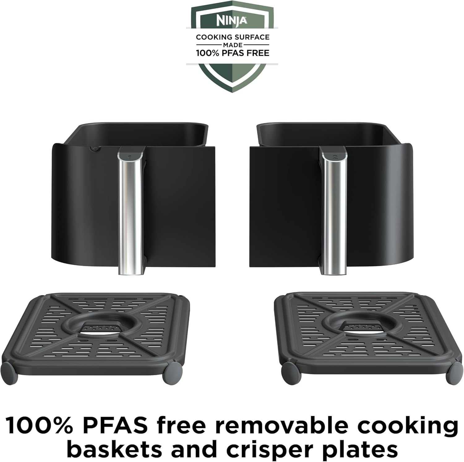 image:imageNinja DZ550 Foodi 10 Quart 6in1 DualZone Smart XL Air Fryer with 2 Independent Baskets Cook Thermometer for Perfect Doneness Match and Finish to Roast Dehydrate and More Black Air fry roast broil bake reheat dehydrate Smart Cook thermometer Match Cook Smart Finish10QT DualZone w probe