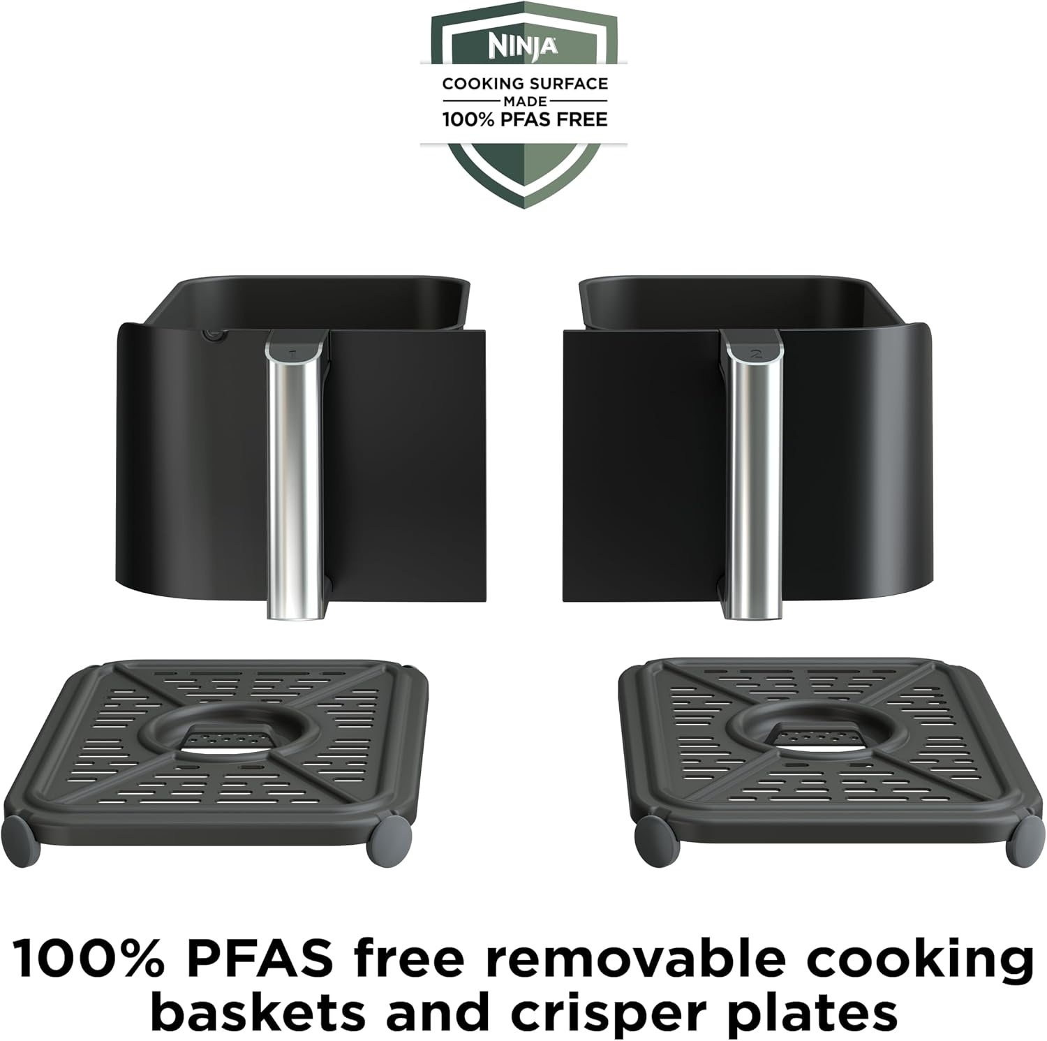 image:imageNinja DZ550 Foodi 10 Quart 6in1 DualZone Smart XL Air Fryer with 2 Independent Baskets Cook Thermometer for Perfect Doneness Match and Finish to Roast Dehydrate and More Black Air fry roast broil bake reheat dehydrate Smart Cook thermometer Match Cook Smart Finish10QT DualZone Black