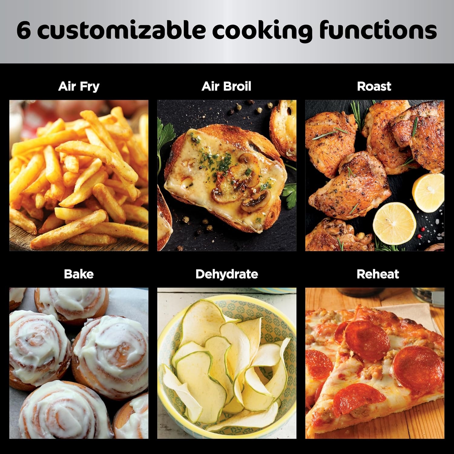image:imageNinja DZ550 Foodi 10 Quart 6in1 DualZone Smart XL Air Fryer with 2 Independent Baskets Cook Thermometer for Perfect Doneness Match and Finish to Roast Dehydrate and More Black Air fry roast broil bake reheat dehydrate Smart Cook thermometer Match Cook Smart Finish7QT MegaZone