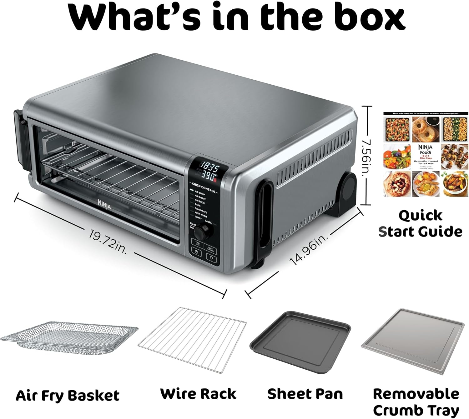 image:imageNinja Digital Air Fry Countertop Oven 8in1 XL Silver SP101 Air fry air roast broil bake toast bagel dehydrate keep warm 1800W Flip up amp away8in1 Flip Oven