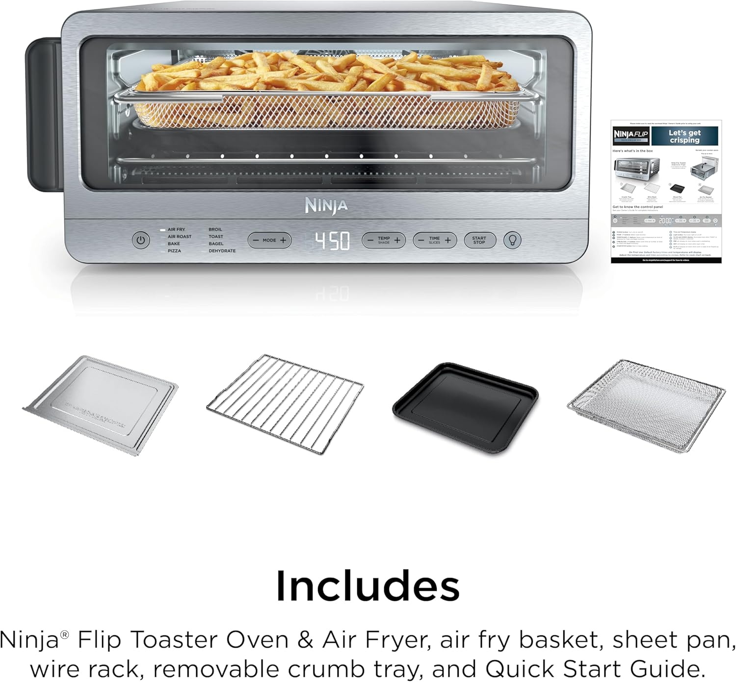 image:imageNinja Digital Air Fry Countertop Oven 8in1 XL Silver SP101 Air fry air roast broil bake toast bagel dehydrate keep warm 1800W Flip up amp away8in1 Flip Oven Stainless