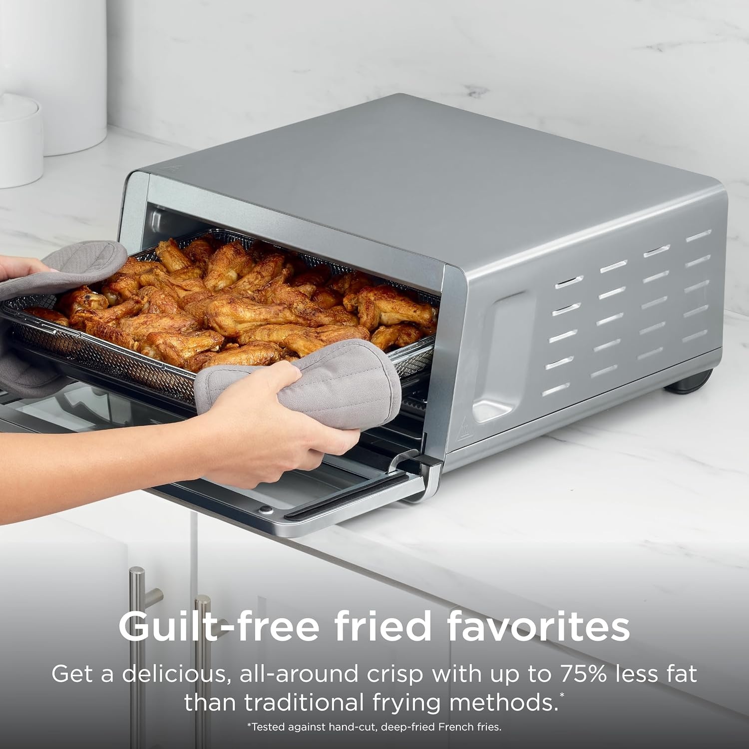 image:imageNinja Digital Air Fry Countertop Oven 8in1 XL Silver SP101 Air fry air roast broil bake toast bagel dehydrate keep warm 1800W Flip up amp away8in1 Flip Oven Stainless