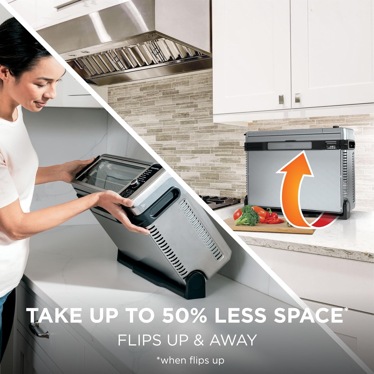image:imageNinja Digital Air Fry Countertop Oven 8in1 XL Silver SP101 Air fry air roast broil bake toast bagel dehydrate keep warm 1800W Flip up amp away8in1 Flip Oven