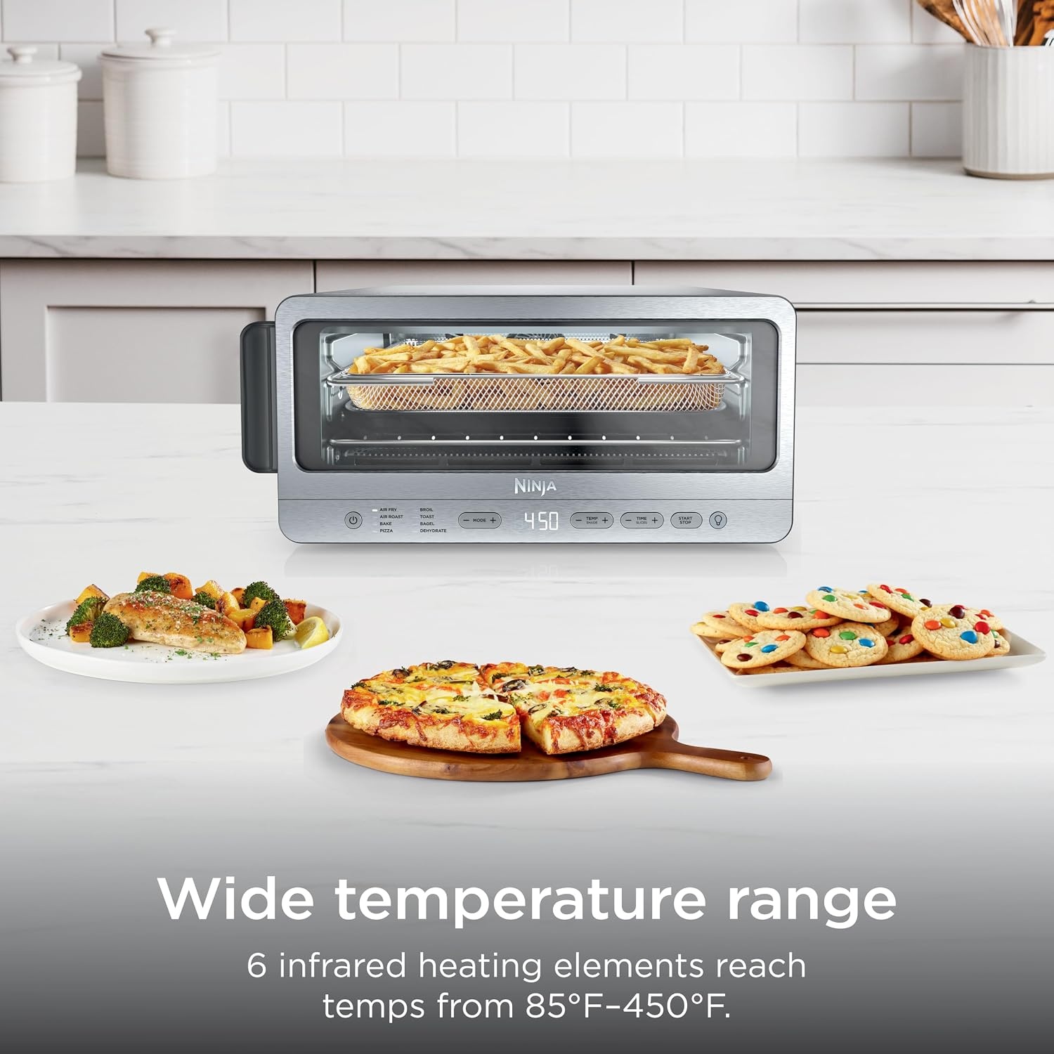 image:imageNinja Digital Air Fry Countertop Oven 8in1 XL Silver SP101 Air fry air roast broil bake toast bagel dehydrate keep warm 1800W Flip up amp away8in1 Flip Oven Stainless