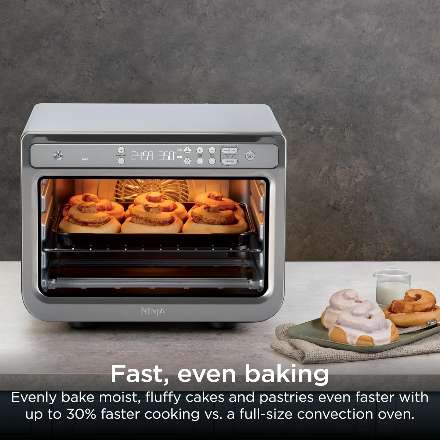 image:imageNinja Double Oven 12in1 FlexDoor Stainless Steel DCT401 FlavorSeal Smart Finish Air fry bake broil roast toast pizza fits 6 lbs wings10in1 Prestige