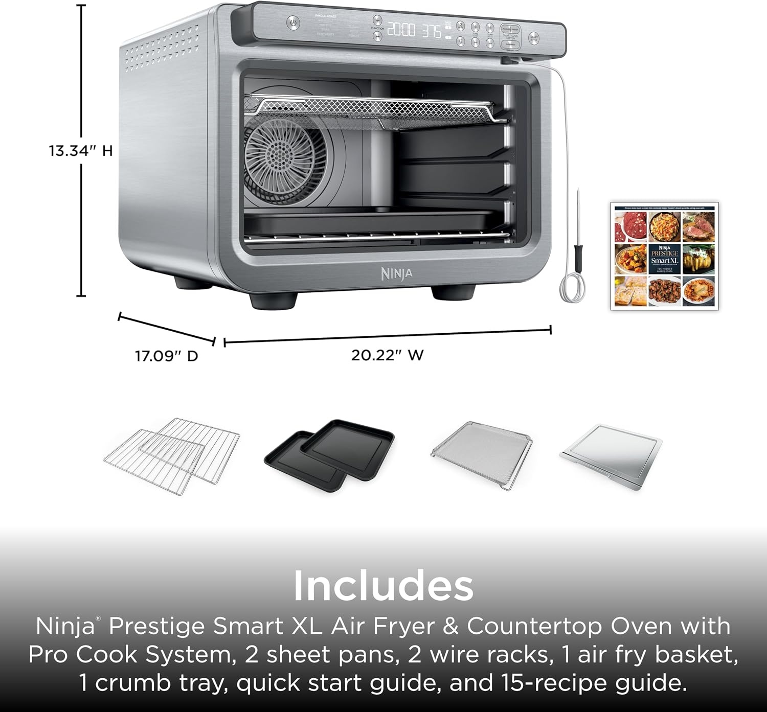 image:imageNinja Double Oven 12in1 FlexDoor Stainless Steel DCT401 FlavorSeal Smart Finish Air fry bake broil roast toast pizza fits 6 lbs wings10in1 Prestige