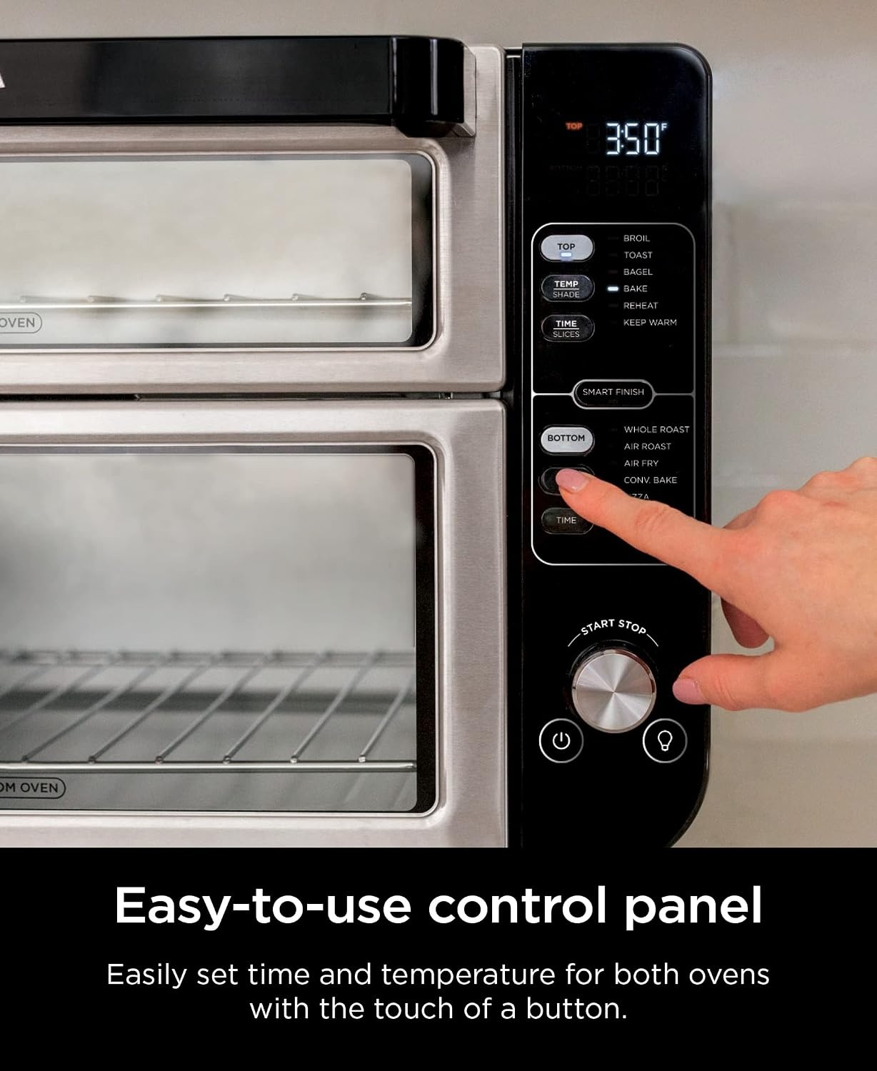 image:imageNinja Double Oven 12in1 FlexDoor Stainless Steel DCT401 FlavorSeal Smart Finish Air fry bake broil roast toast pizza fits 6 lbs wings12in1 XL w Flexdoor