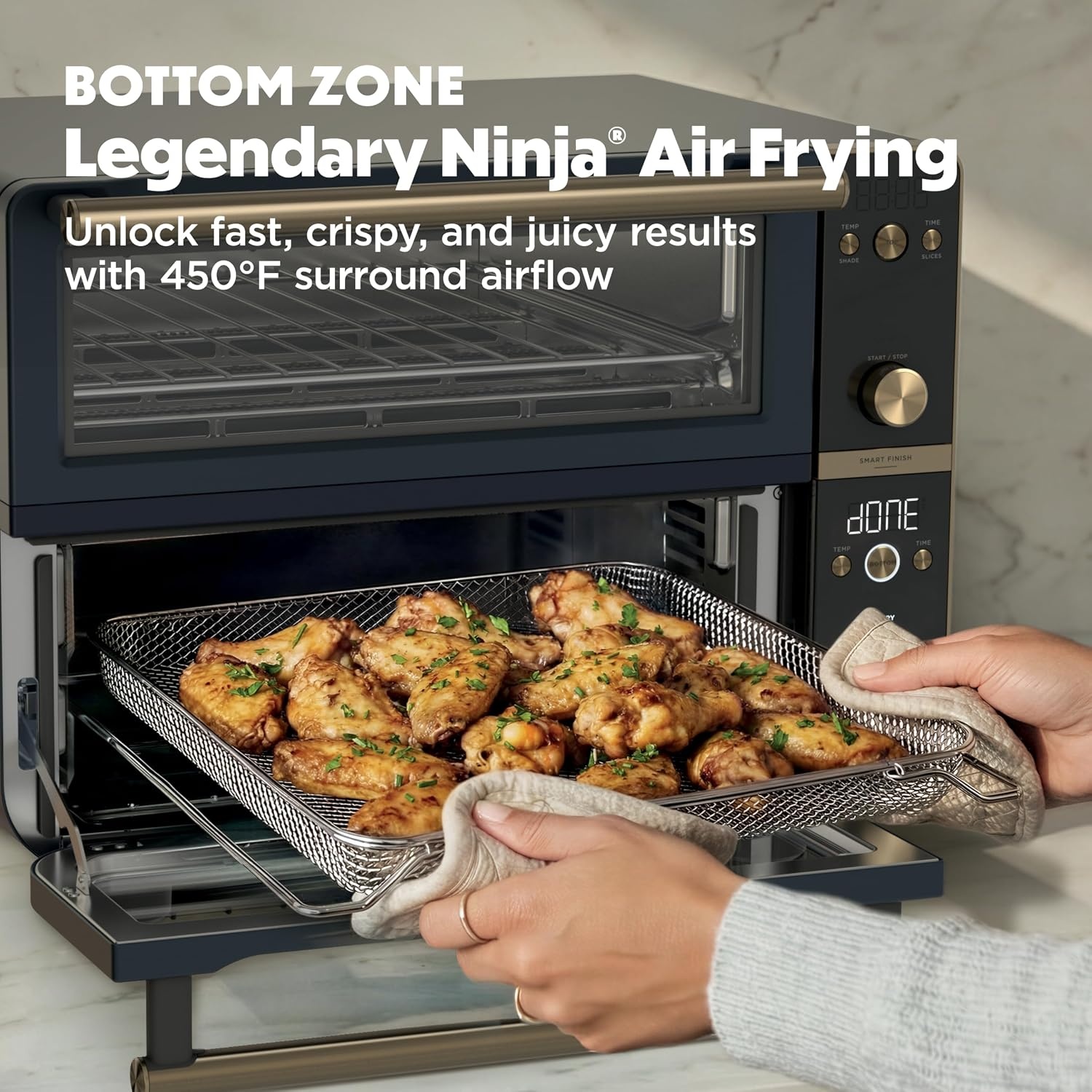 image:imageNinja Double Oven Pro Smart XL 302 Qt 12in1 Stainless Steel DCT801 DualZone Smart Finish Fits 45 lb chicken Air fry bake broil roast toast pizzaCyberspace
