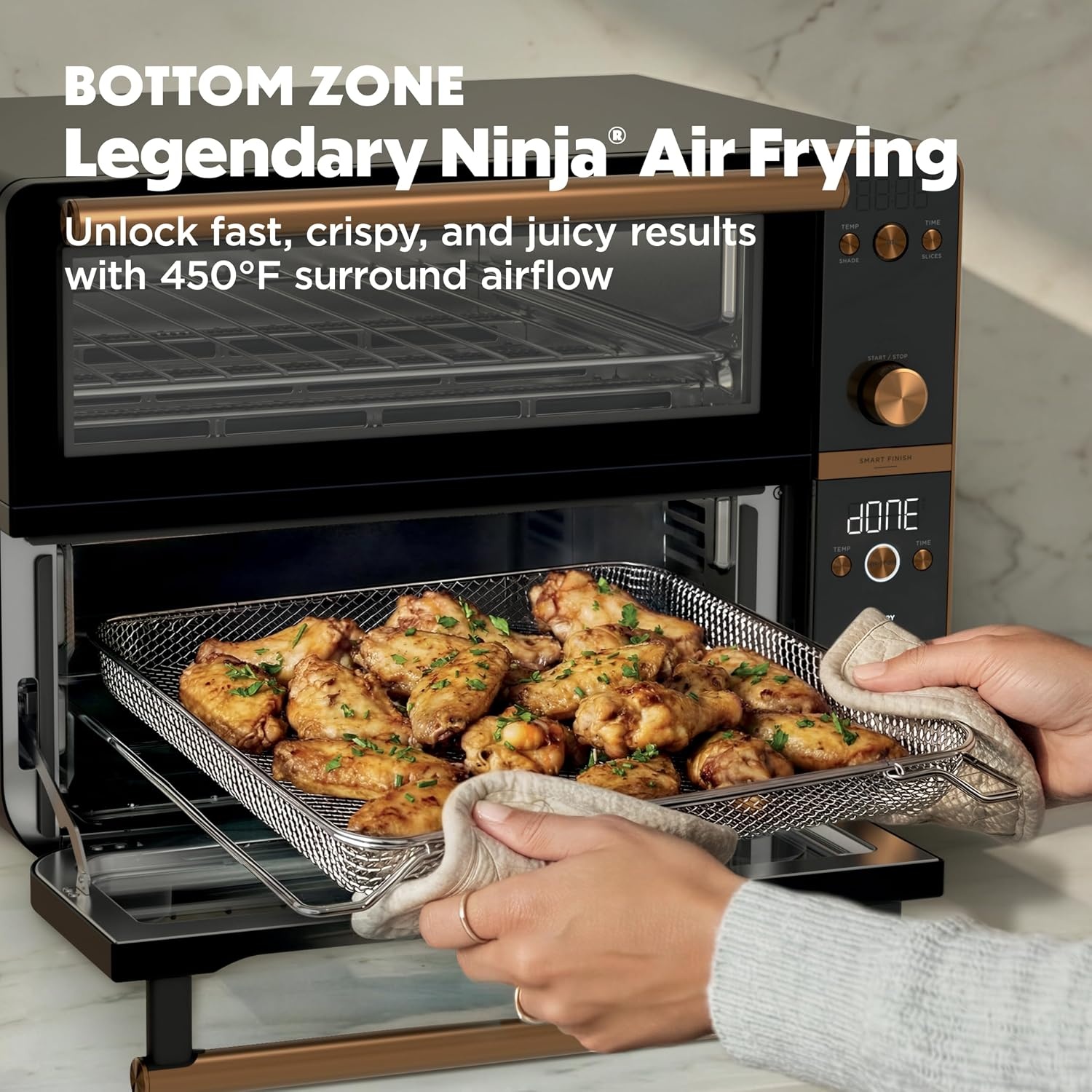 image:imageNinja Double Oven Pro Smart XL 302 Qt 12in1 Stainless Steel DCT801 DualZone Smart Finish Fits 45 lb chicken Air fry bake broil roast toast pizzaOnyx