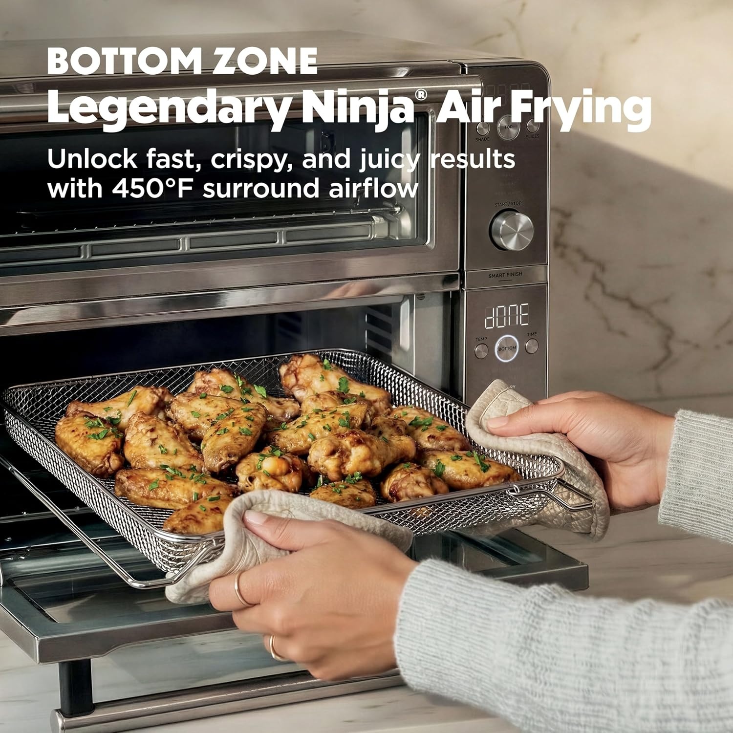image:imageNinja Double Oven Pro Smart XL 302 Qt 12in1 Stainless Steel DCT801 DualZone Smart Finish Fits 45 lb chicken Air fry bake broil roast toast pizzaPrestige Silver