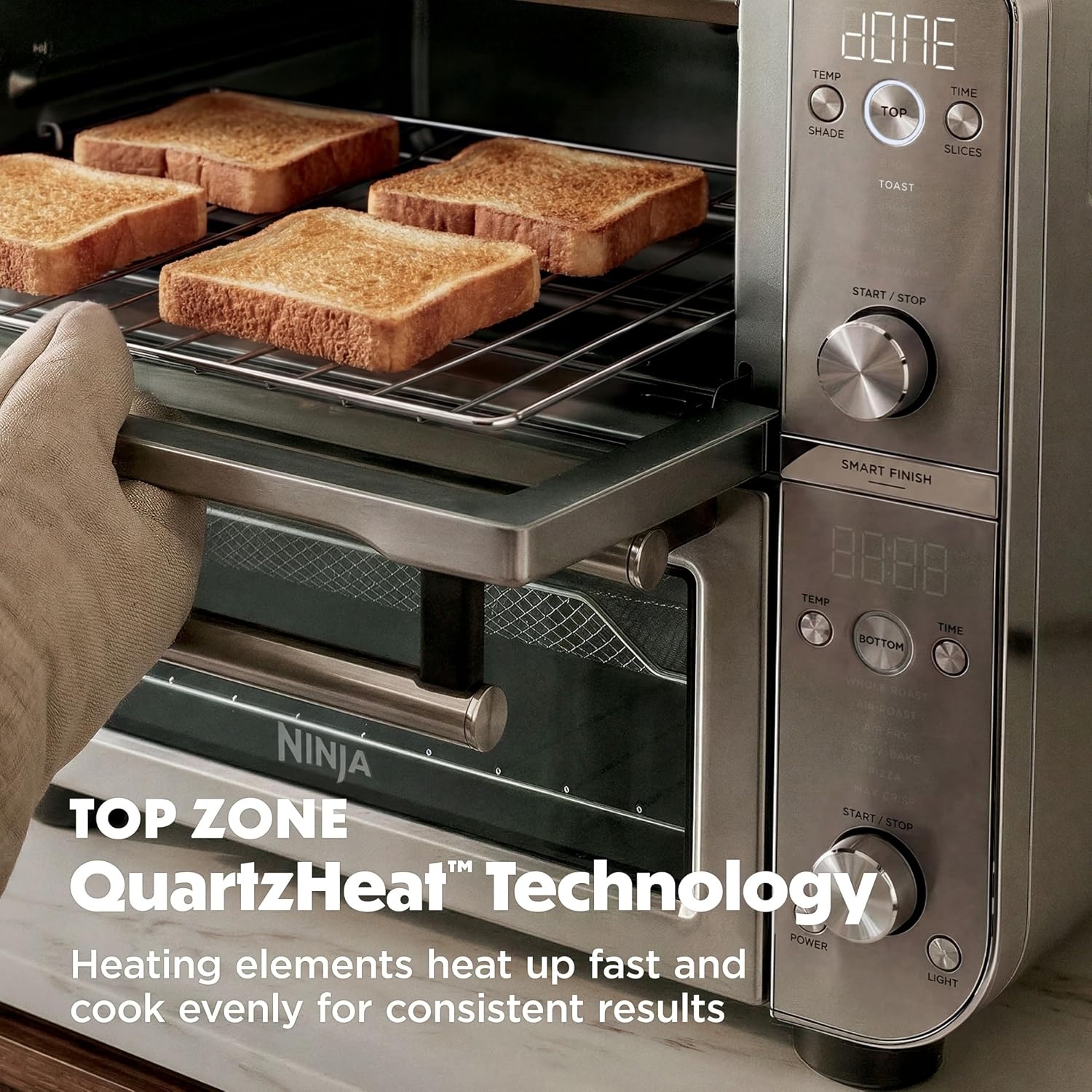 image:imageNinja Double Oven Pro Smart XL 302 Qt 12in1 Stainless Steel DCT801 DualZone Smart Finish Fits 45 lb chicken Air fry bake broil roast toast pizzaPrestige Silver