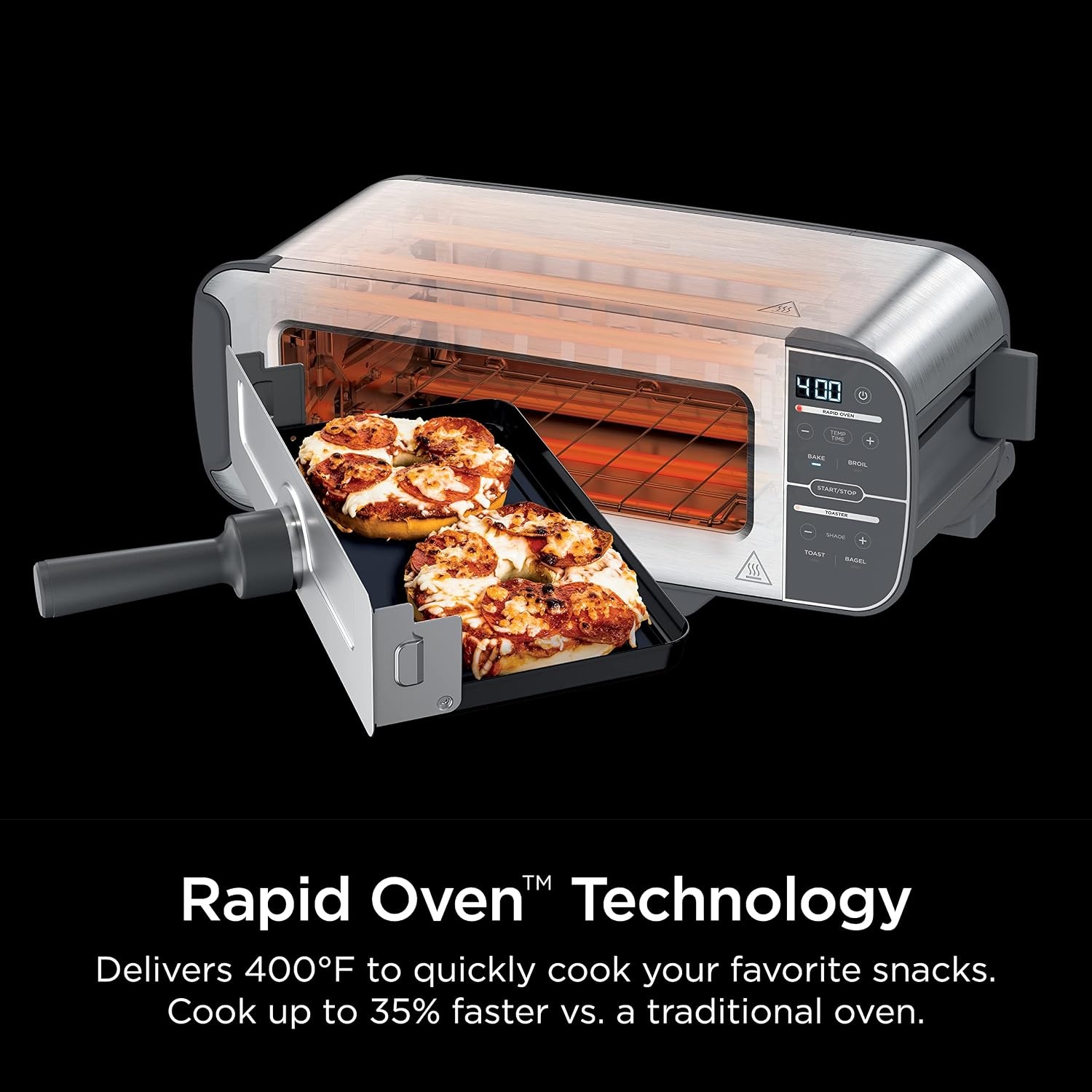 image:imageNinja Foodi Flip Toaster 2in1 2Slice Stainless Steel ST101 Toast bagel defrost bake broil reheat 1500W 7 shade settings Dishwashersafe crumb tray4 Functions