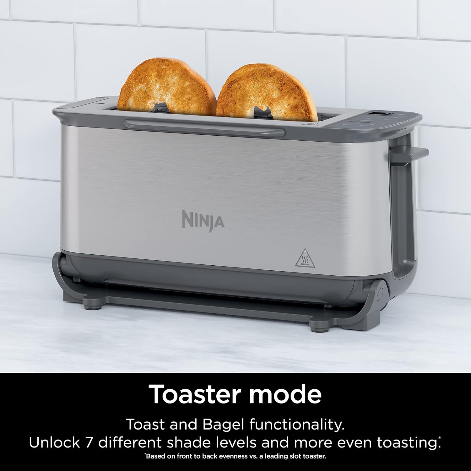 image:imageNinja Foodi Flip Toaster 2in1 2Slice Stainless Steel ST101 Toast bagel defrost bake broil reheat 1500W 7 shade settings Dishwashersafe crumb tray4 Functions