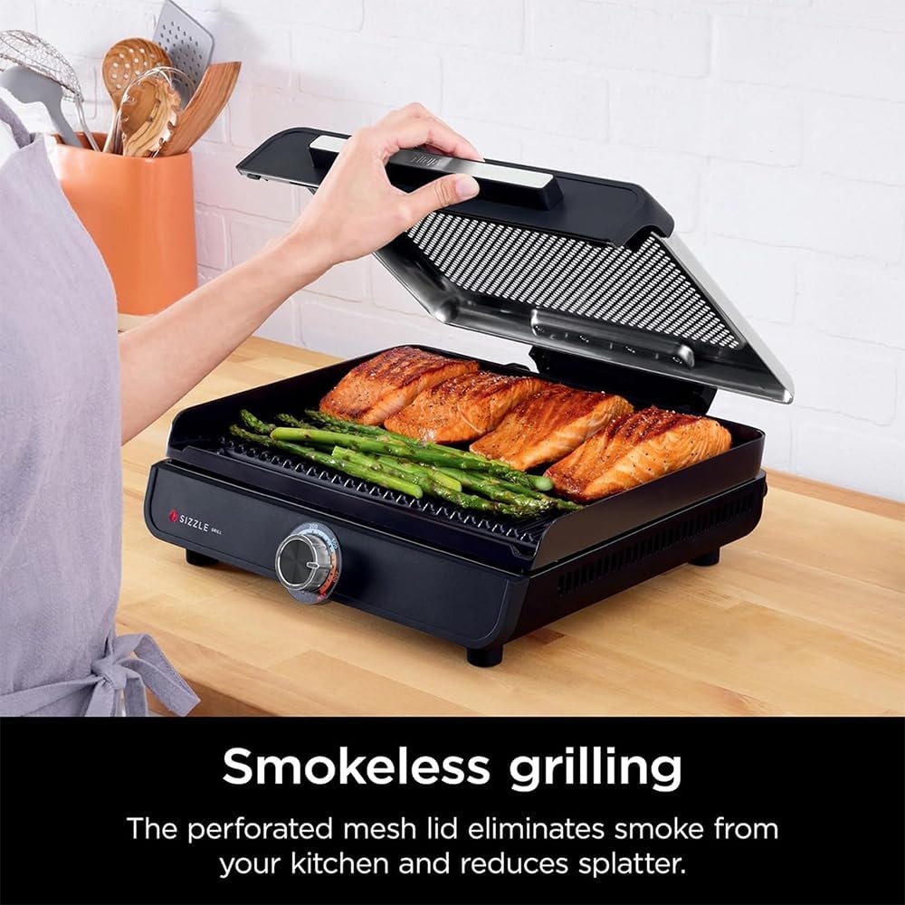 image:imageNinja GR100 Sizzle Smokeless Indoor Grill Renewed Bundle with 2 Year Enhanced Protection Pack