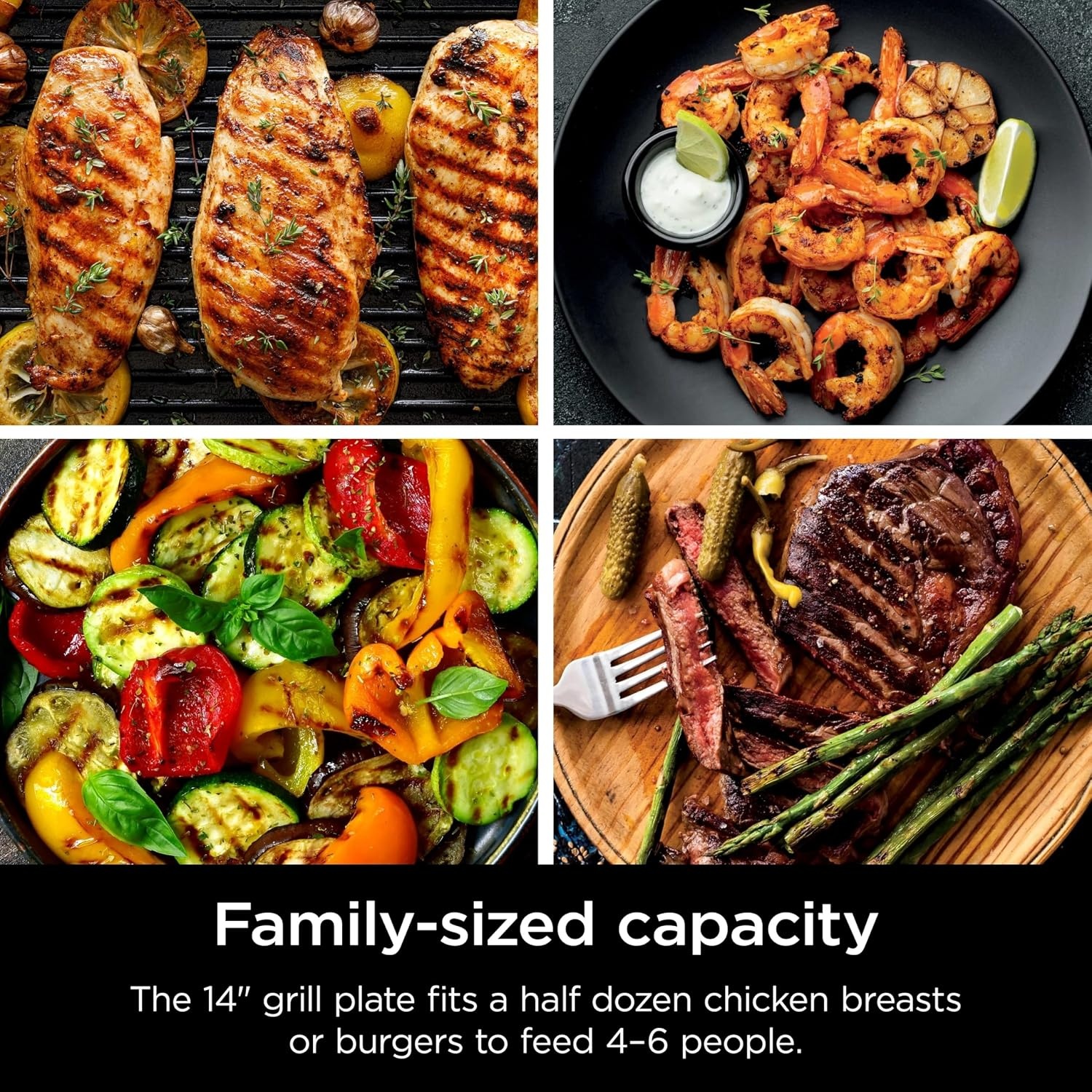 image:imageNinja GR100 Sizzle Smokeless Indoor Grill with Nonstick Grill Plate DishwasherSafe Removable Mesh Lid 500F Max Heat Even EdgetoEdge Cooking Black RenewedSizzle Indoor Grill