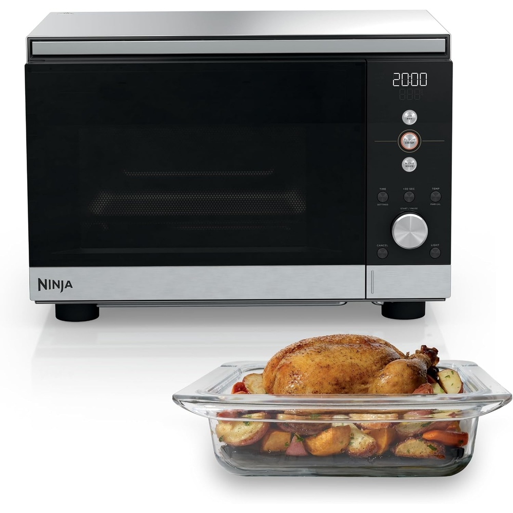 image:imageNinja Crispi Microwave amp Air Fryer with FusionCrisp Silver MW101 Replaces a countertop microwave and air fryer with 14 functions Fast 1000W microwave and powerful 1700W Ninja air fryerSilver