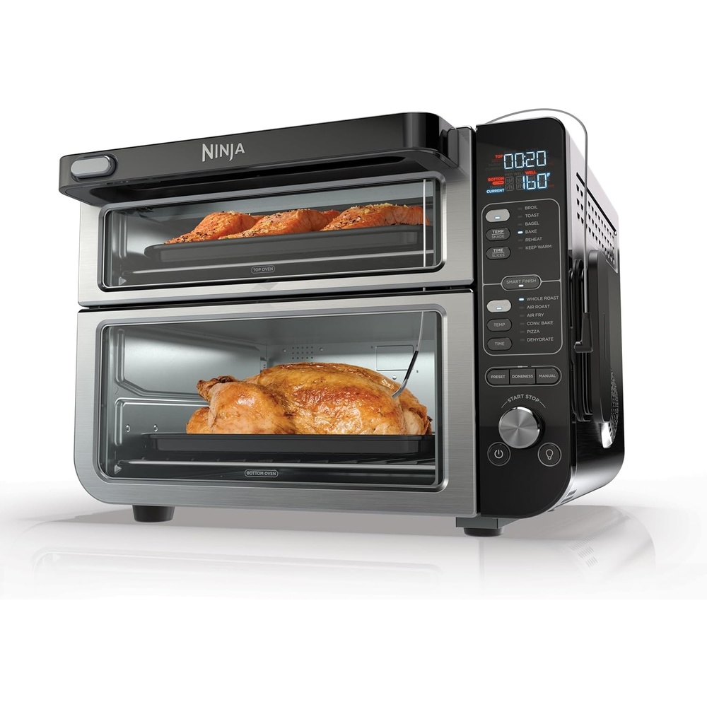 image:imageNinja DCT451 12in1 Smart Double Oven with FlexDoor Thermometer FlavorSeal Smart Finish Rapid Top Convection and Air Fry Bottom Stainless Steel Smart Cook thermometer FlavorSeal Smart Finish Air fry bake broil roast pizza12in1 w Flexdoor
