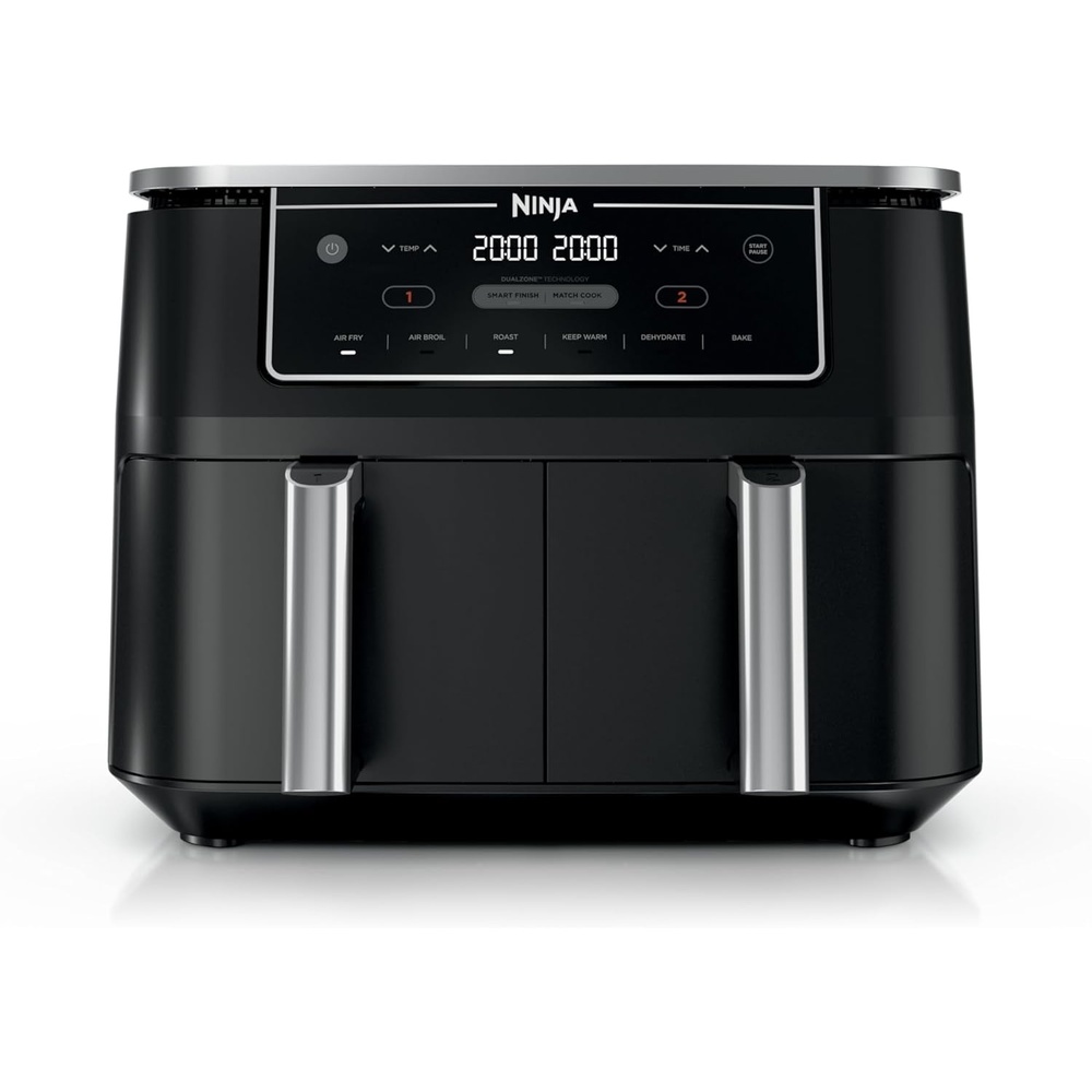 image:imageNinja DZ550 Foodi 10 Quart 6in1 DualZone Smart XL Air Fryer with 2 Independent Baskets Cook Thermometer for Perfect Doneness Match and Finish to Roast Dehydrate and More Black  Air fry roast broil bake reheat dehydrate Smart Cook thermometer Match Cook Smart Finish10QT  DualZone Black