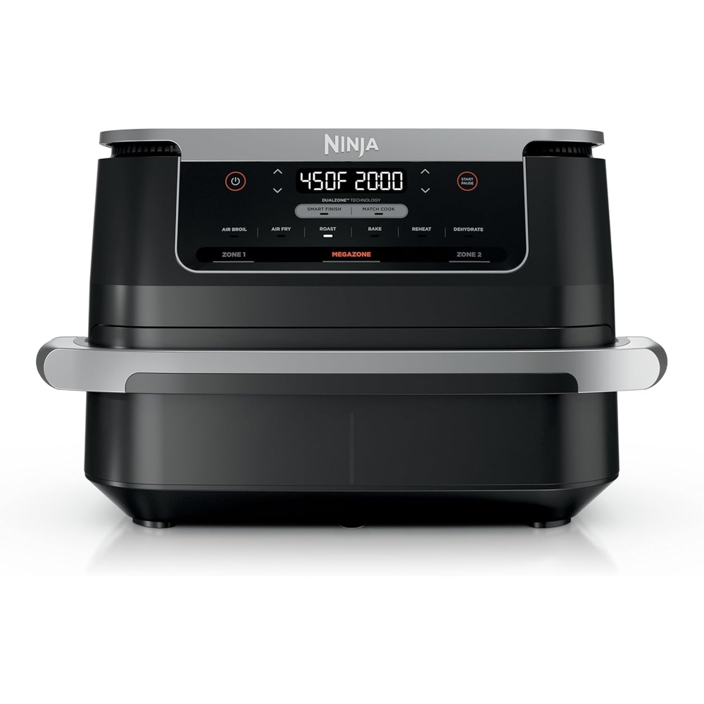 image:imageNinja DZ550 Foodi 10 Quart 6in1 DualZone Smart XL Air Fryer with 2 Independent Baskets Cook Thermometer for Perfect Doneness Match and Finish to Roast Dehydrate and More Black Air fry roast broil bake reheat dehydrate Smart Cook thermometer Match Cook Smart Finish7QT MegaZone