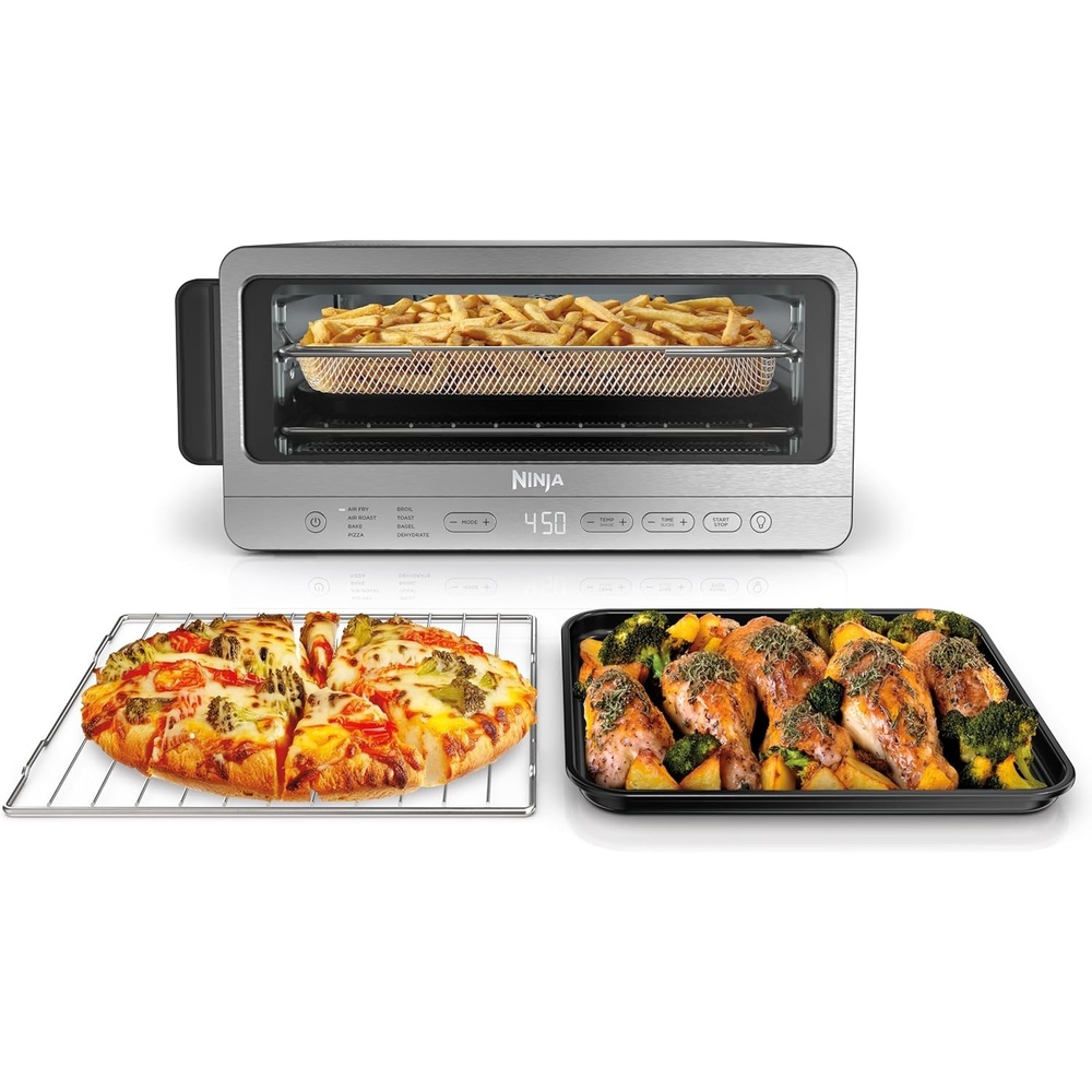 image:imageNinja Digital Air Fry Countertop Oven 8in1 XL Silver SP101 Air fry air roast broil bake toast bagel dehydrate keep warm 1800W Flip up amp away8in1 Flip Oven Stainless
