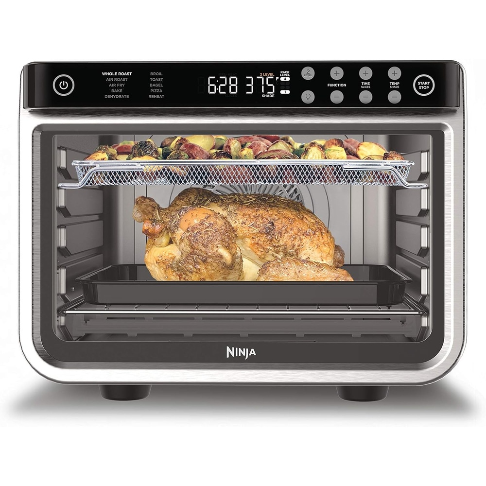 image:imageNinja Double Oven Pro Smart XL 302 Qt 12in1 Stainless Steel DCT801 DualZone Smart Finish Fits 45 lb chicken Air fry bake broil roast toast pizzaSilverPiano Black