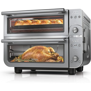 Ninja DCT451 12-in-1 Smart Double Oven with FlexDoor, Thermometer, FlavorSeal, Smart Finish, Rapid Top Convection and Air Fry Bottom , Stainless Steel | Smart Cook thermometer, FlavorSeal, Smart Finish, Air fry, bake, broil, roast, pizza(Double Oven with Thermometer)