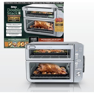 Ninja DCT451 12-in-1 Smart Double Oven with FlexDoor, Thermometer, FlavorSeal, Smart Finish, Rapid Top Convection and Air Fry Bottom , Stainless Steel | Smart Cook thermometer, FlavorSeal, Smart Finish, Air fry, bake, broil, roast, pizza(12-in-1 Prestige)