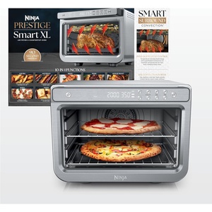Ninja DCT451 12-in-1 Smart Double Oven with FlexDoor, Thermometer, FlavorSeal, Smart Finish, Rapid Top Convection and Air Fry Bottom , Stainless Steel | Smart Cook thermometer, FlavorSeal, Smart Finish, Air fry, bake, broil, roast, pizza(10-in-1 XL Prestige)