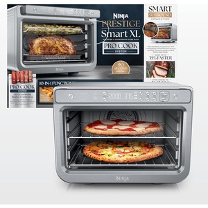 Ninja Double Oven, 12-in-1, FlexDoor, Stainless Steel, DCT401 | FlavorSeal, Smart Finish, Air fry, bake, broil, roast, toast, pizza, fits 6 lbs wings(10-in-1 Prestige)