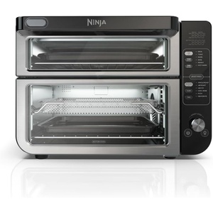 Ninja Double Oven, 12-in-1, FlexDoor, Stainless Steel, DCT401 | FlavorSeal, Smart Finish, Air fry, bake, broil, roast, toast, pizza, fits 6 lbs wings(12-in-1 XL w/ Flexdoor)