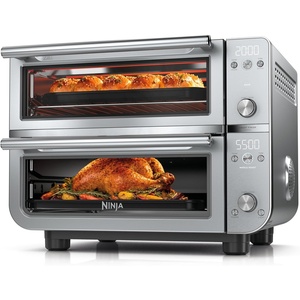 Ninja Double Oven Pro Smart XL, 30.2 Qt, 12-in-1, Stainless Steel, DCT801 | DualZone, Smart Finish, Fits 4.5 lb chicken, Air fry, bake, broil, roast, toast, pizza(Prestige Silver)