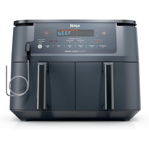 Ninja Foodi Air Fryer, 10 Qt DualZone Smart XL, 6-in-1, Grey, DZ550GY | Air fry, roast, broil, bake, reheat, dehydrate, Smart Cook thermometer, Stainless steel(10QT w/Thermometer GREY)