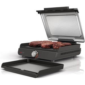 Ninja GR100 Sizzle Smokeless Indoor Grill with Nonstick Grill Plate, Dishwasher-Safe Removable Mesh Lid, 500F Max Heat, Even Edge-to-Edge Cooking, Black (Renewed)(Sizzle Indoor Grill & Griddle)