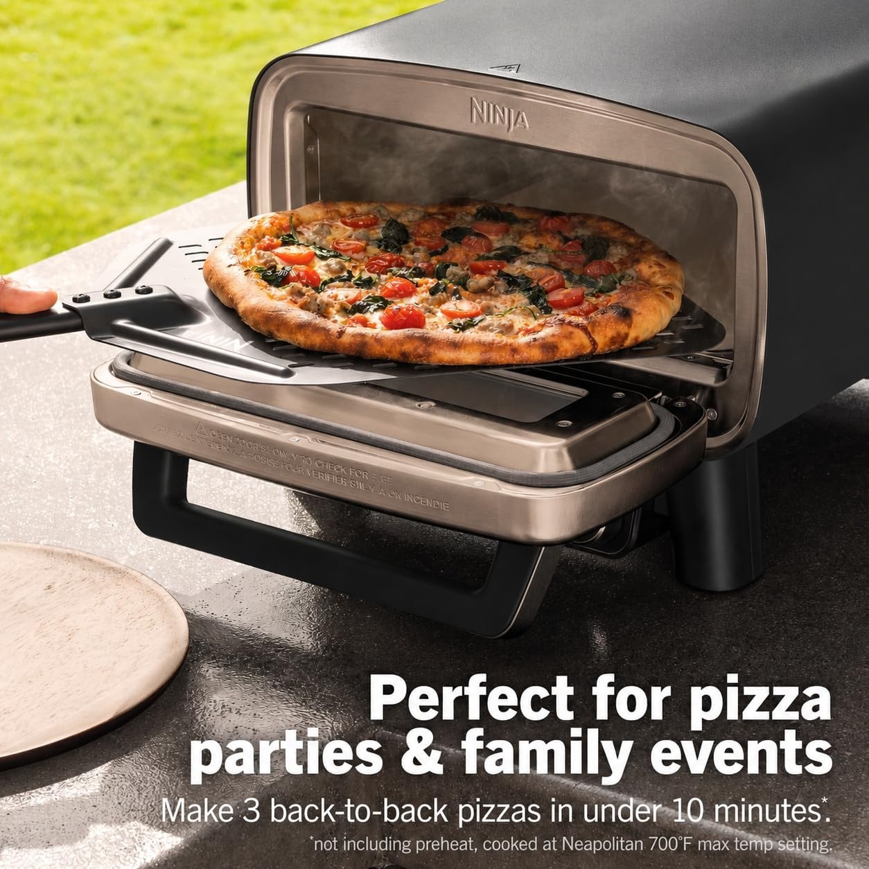 image:imageNinja Artisan Pizza Oven 12in Pizza in 3Min 700F 5in1 Gray MO201 Ninja Artisan Electric Pizza Oven bakes 5 pizza styles and air fries all in one outdoor applianceGray