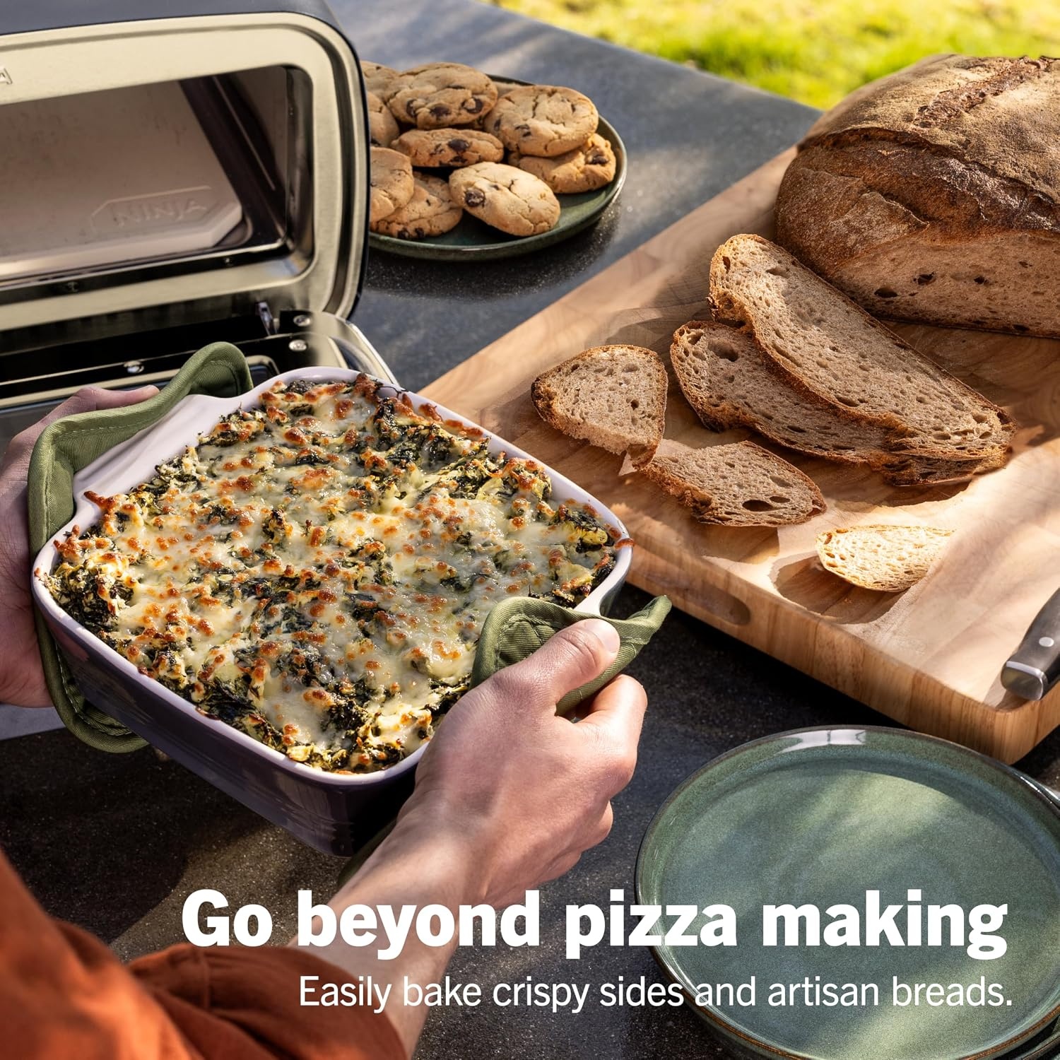 image:imageNinja Artisan Pizza Oven 12in Pizza in 3Min 700F 5in1 Gray MO201 Ninja Artisan Electric Pizza Oven bakes 5 pizza styles and air fries all in one outdoor applianceBlue