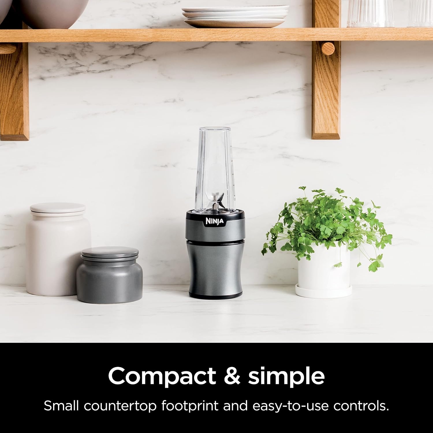 image:imageNinja BN300C Personal NutriBlender With IceCrushing Technology BlackSilver 700W Crushes ice amp pulverizes ingredients for smoothies amp shakes 2 20oz591mL togo cups w lids