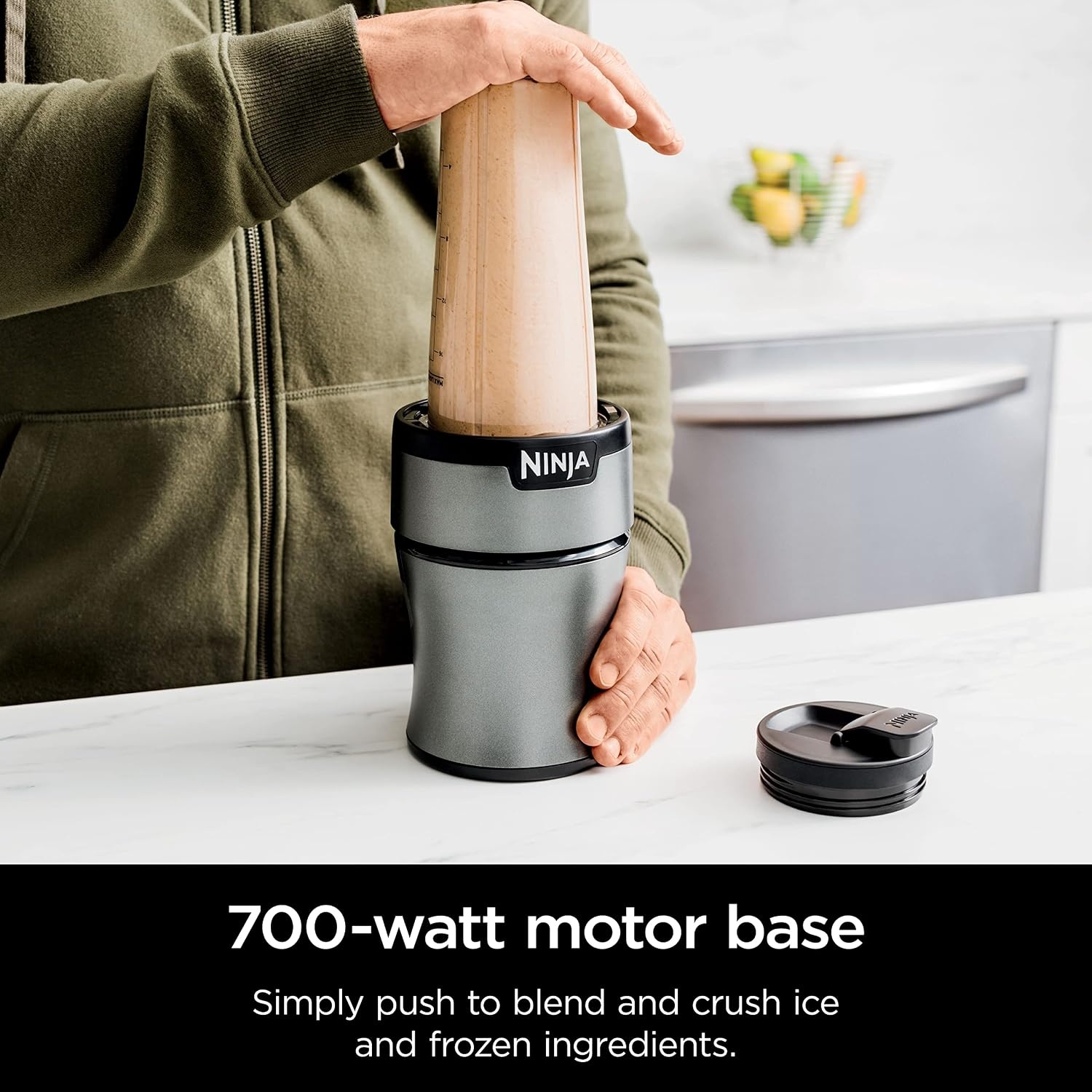 image:imageNinja BN300C Personal NutriBlender With IceCrushing Technology BlackSilver 700W Crushes ice amp pulverizes ingredients for smoothies amp shakes 2 20oz591mL togo cups w lids