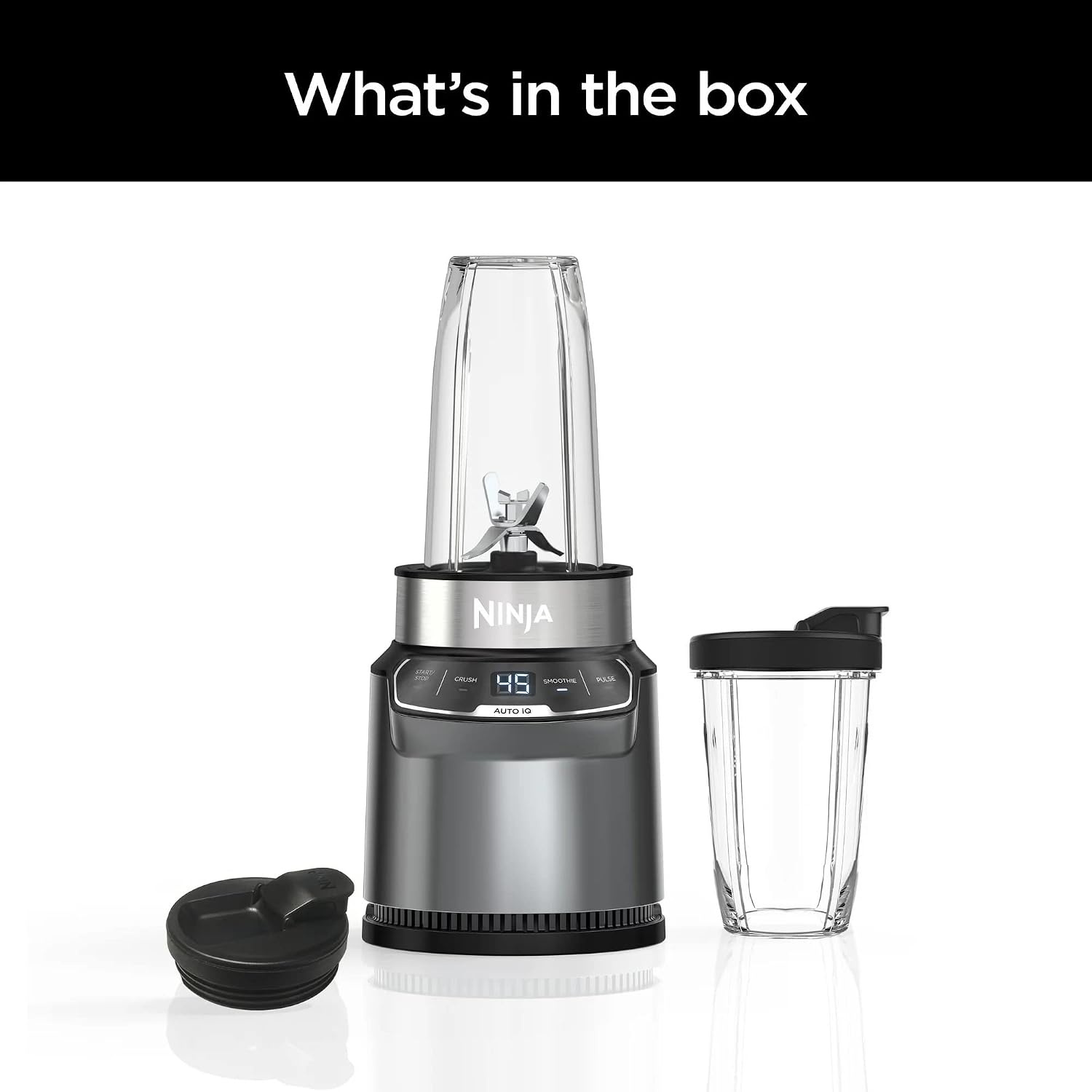 image:imageNinja BN400 Nutri Pro Compact Personal Blender AutoiQ Technology 1000Watts for Frozen Drinks Smoothies Sauces amp More with 18oz amp 24oz ToGo Cups amp Spout Lids Stone Silver Renewed