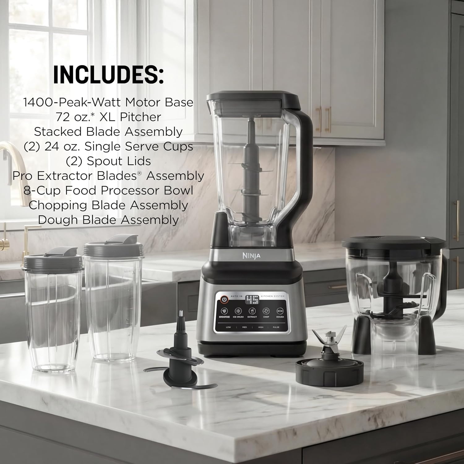image:imageNinja BN751 Professional Plus DUO Blender 1400 Peak Watts 3 AutoIQ Programs for Smoothies Frozen Drinks amp Nutrient Extractions 72oz Total Crushing Pitcher amp 2 24 oz ToGo Cups Black 1400 peakwatt Total Crushing amp Extractor blades 3 AutoiQ programs for smoothies 72oz pitcher 2 24oz cupsPro Plus Kitchen SystemGrey