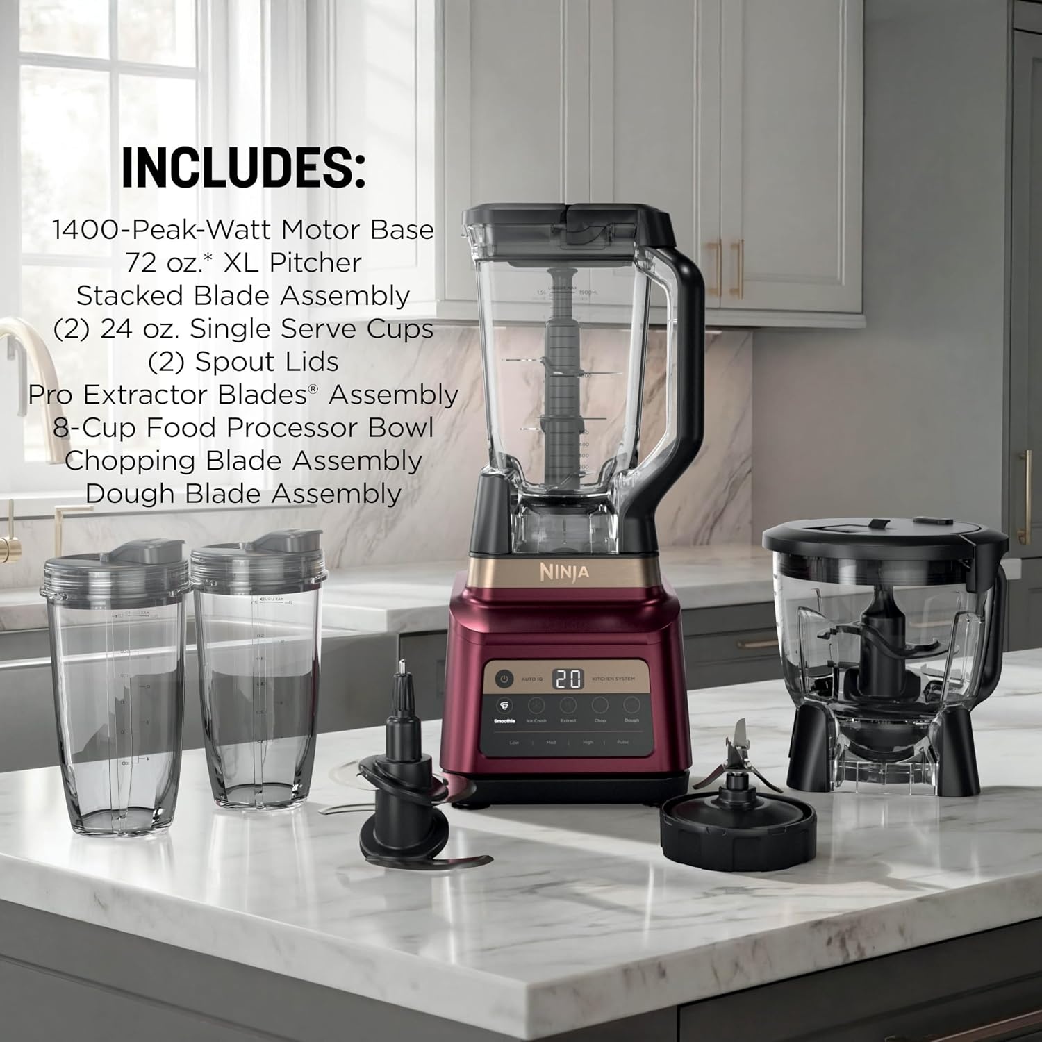 image:imageNinja BN751 Professional Plus DUO Blender 1400 Peak Watts 3 AutoIQ Programs for Smoothies Frozen Drinks amp Nutrient Extractions 72oz Total Crushing Pitcher amp 2 24 oz ToGo Cups Black 1400 peakwatt Total Crushing amp Extractor blades 3 AutoiQ programs for smoothies 72oz pitcher 2 24oz cupsPro Plus Kitchen SystemRed