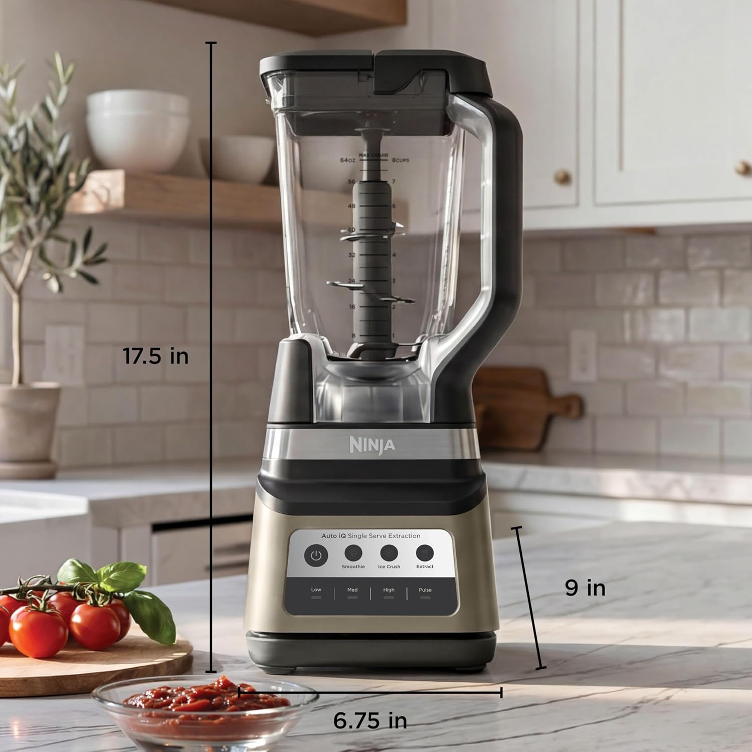 image:imageNinja BN751 Professional Plus DUO Blender 1400 Peak Watts 3 AutoIQ Programs for Smoothies Frozen Drinks amp Nutrient Extractions 72oz Total Crushing Pitcher amp 2 24 oz ToGo Cups Black 1400 peakwatt Total Crushing amp Extractor blades 3 AutoiQ programs for smoothies 72oz pitcher 2 24oz cupsPro Plus DUO BlendSand