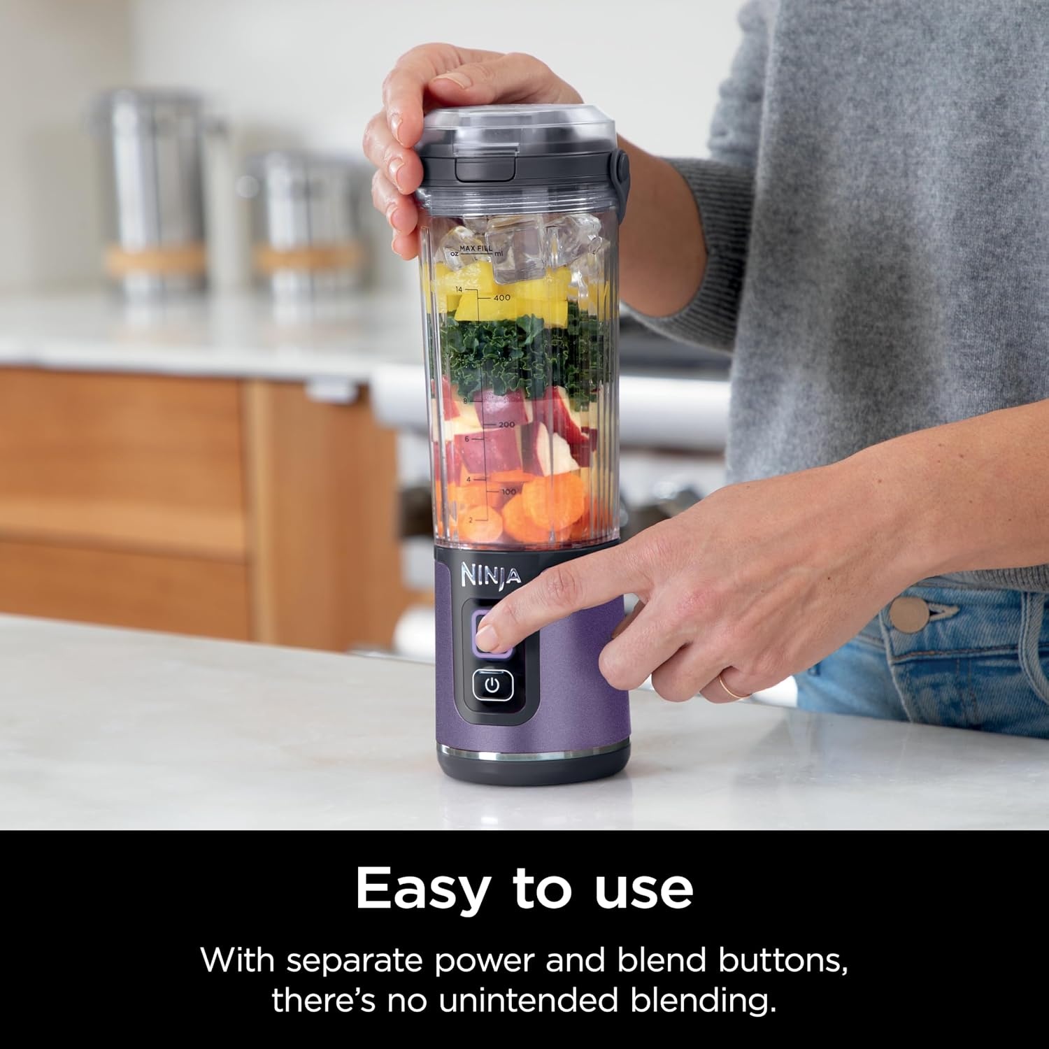 image:imageNinja Blast Portable Blender Cordless 18oz Vessel Lavender BC151ML USBC rechargeable cordless blending anywhere BlastBlade crushes ice amp frozen fruit Leakproof sip lid dishwasher safeMetallic Purple