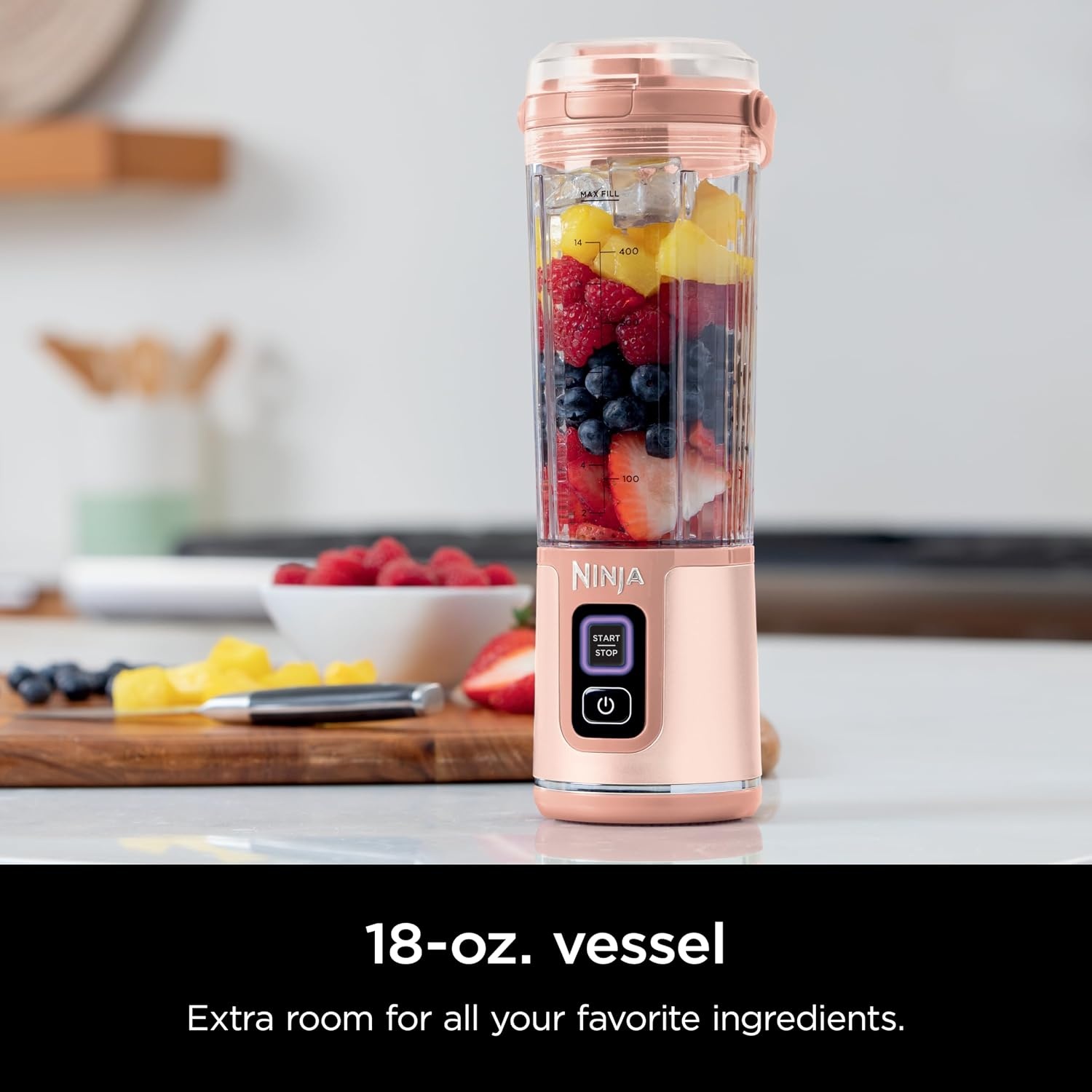 image:imageNinja Blast Portable Blender Cordless 18oz Vessel Lavender BC151ML USBC rechargeable cordless blending anywhere BlastBlade crushes ice amp frozen fruit Leakproof sip lid dishwasher safePeach Stone