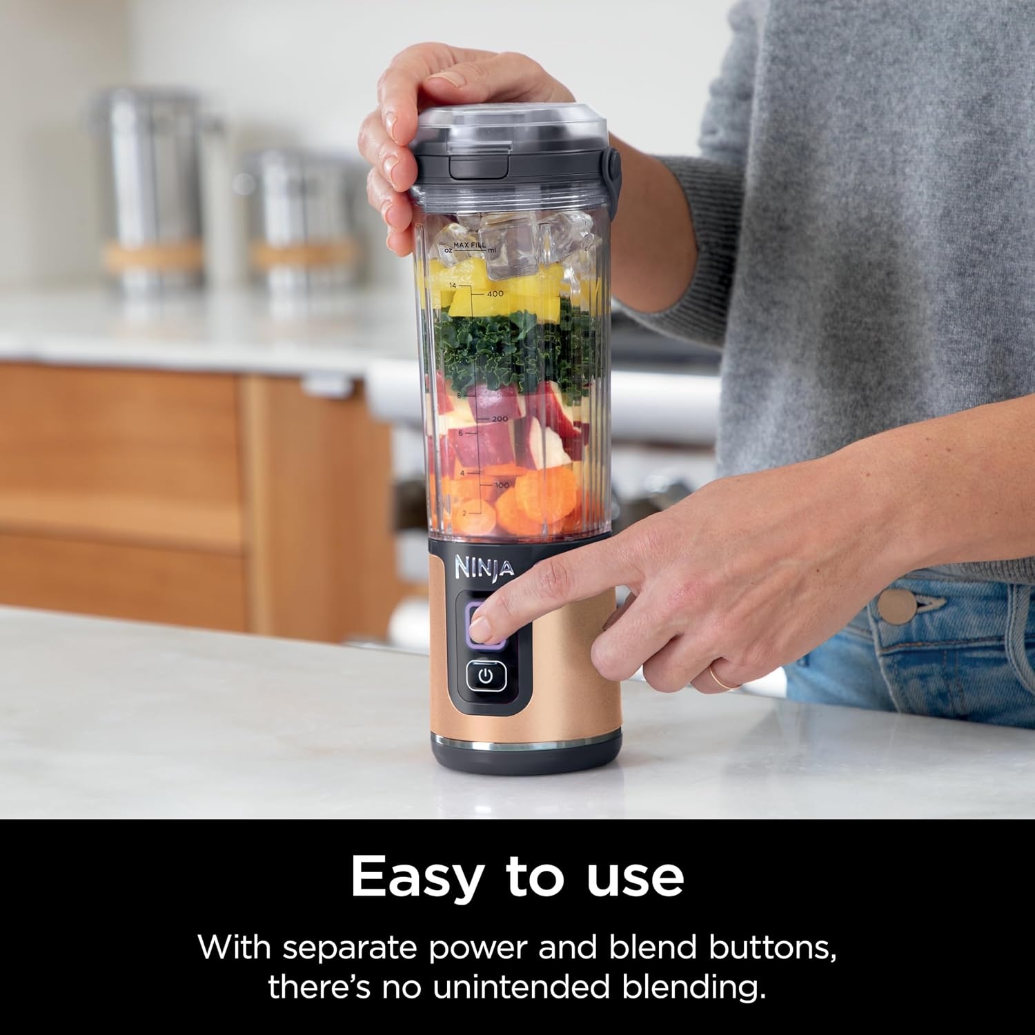 image:imageNinja Blast Portable Blender Cordless 18oz Vessel Lavender BC151ML USBC rechargeable cordless blending anywhere BlastBlade crushes ice amp frozen fruit Leakproof sip lid dishwasher safeMetallic Copper
