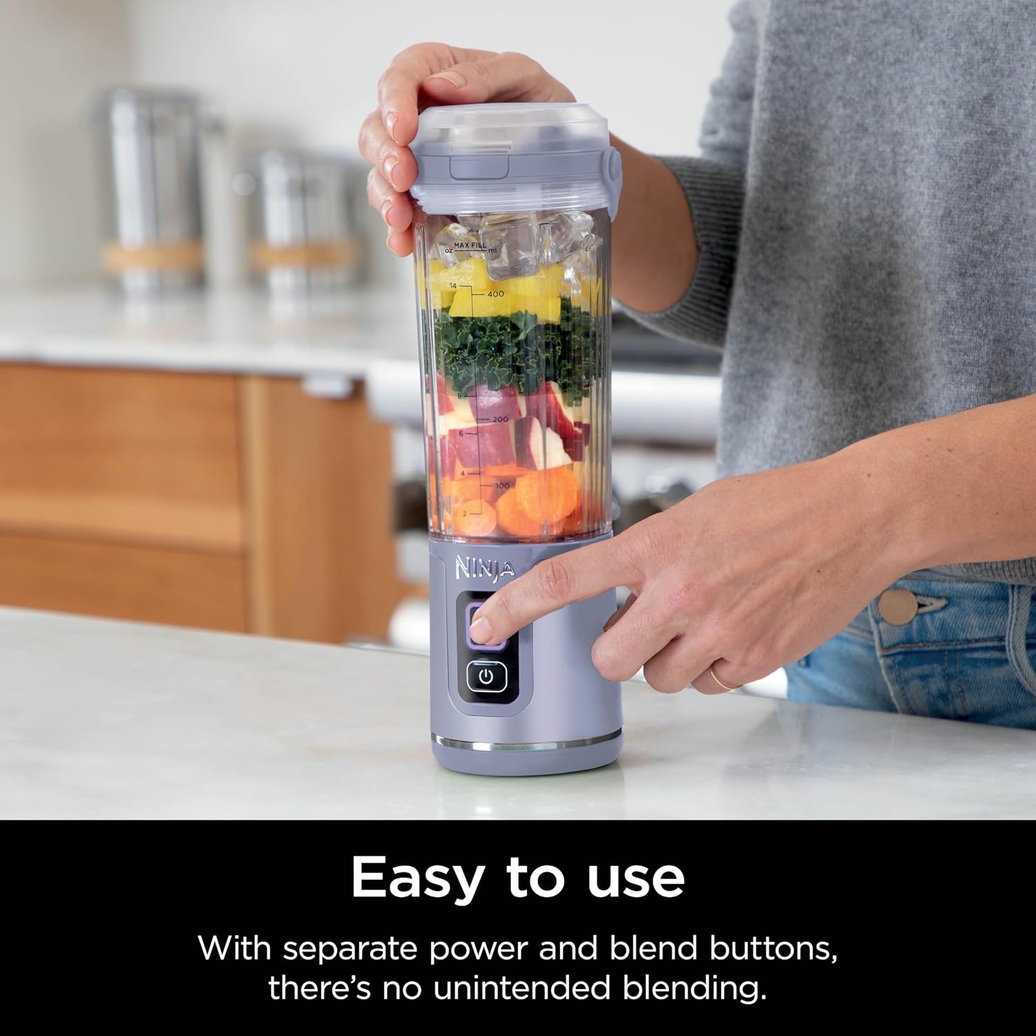 image:imageNinja Blast Portable Blender Cordless 18oz Vessel Lavender BC151ML USBC rechargeable cordless blending anywhere BlastBlade crushes ice amp frozen fruit Leakproof sip lid dishwasher safeLavender