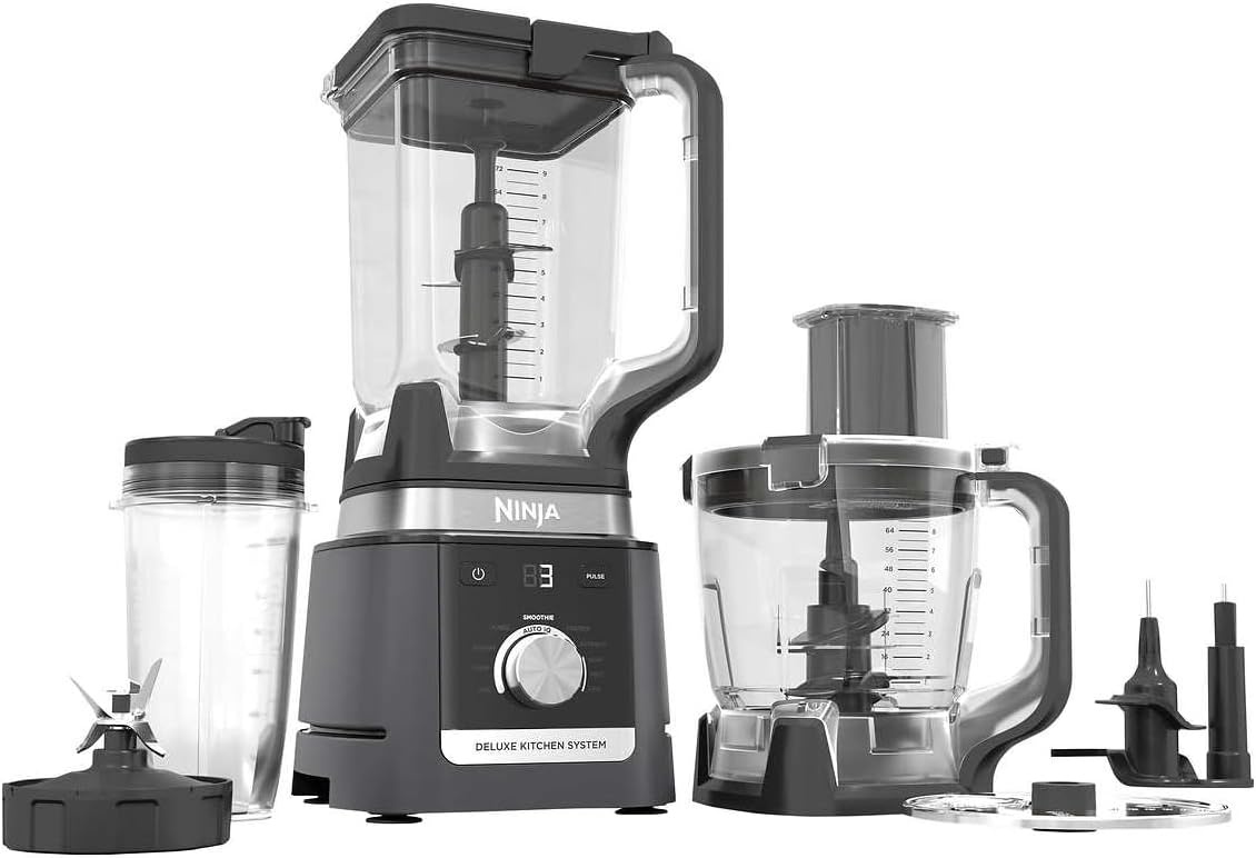image:imageNinja Deluxe Kitchen System 1600 Watts AutoiQ Technology 26L Pitcher 21L Food Processor 710ml SingleServe Cup 7 Preset Programs Smoothie Maker Blender