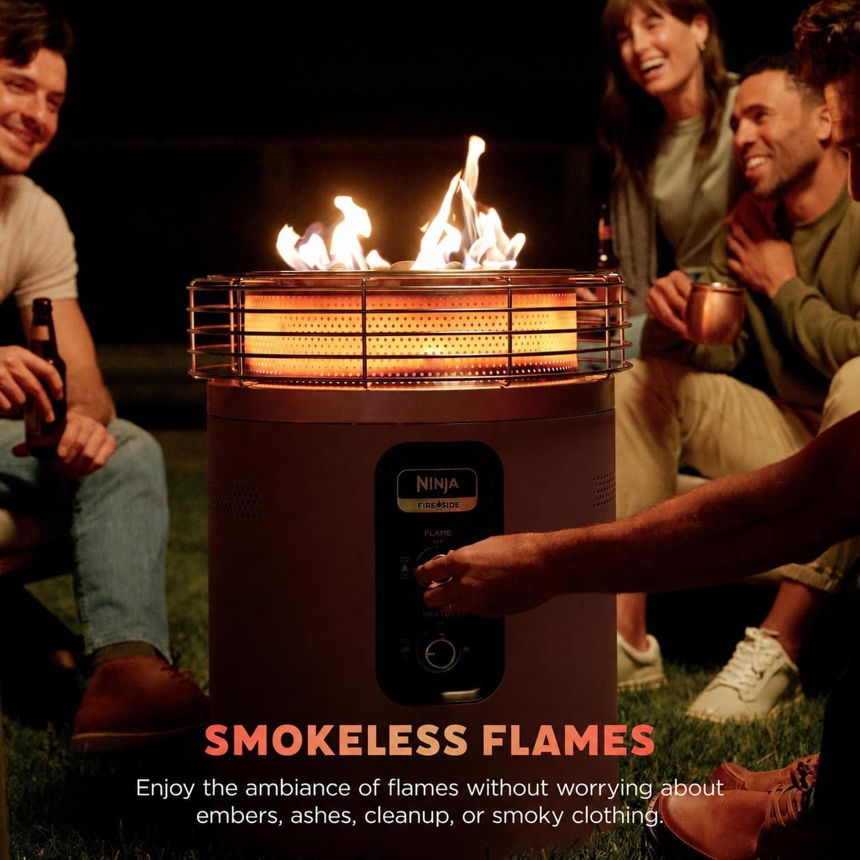image:imageNinja Fireside360 Fire PitHeater 80000 BTU 3 Modes Rust Ninja Fireside360 offers flame heat or both with up to 80000 BTUs hasslefree dial control and smokeless designBrown